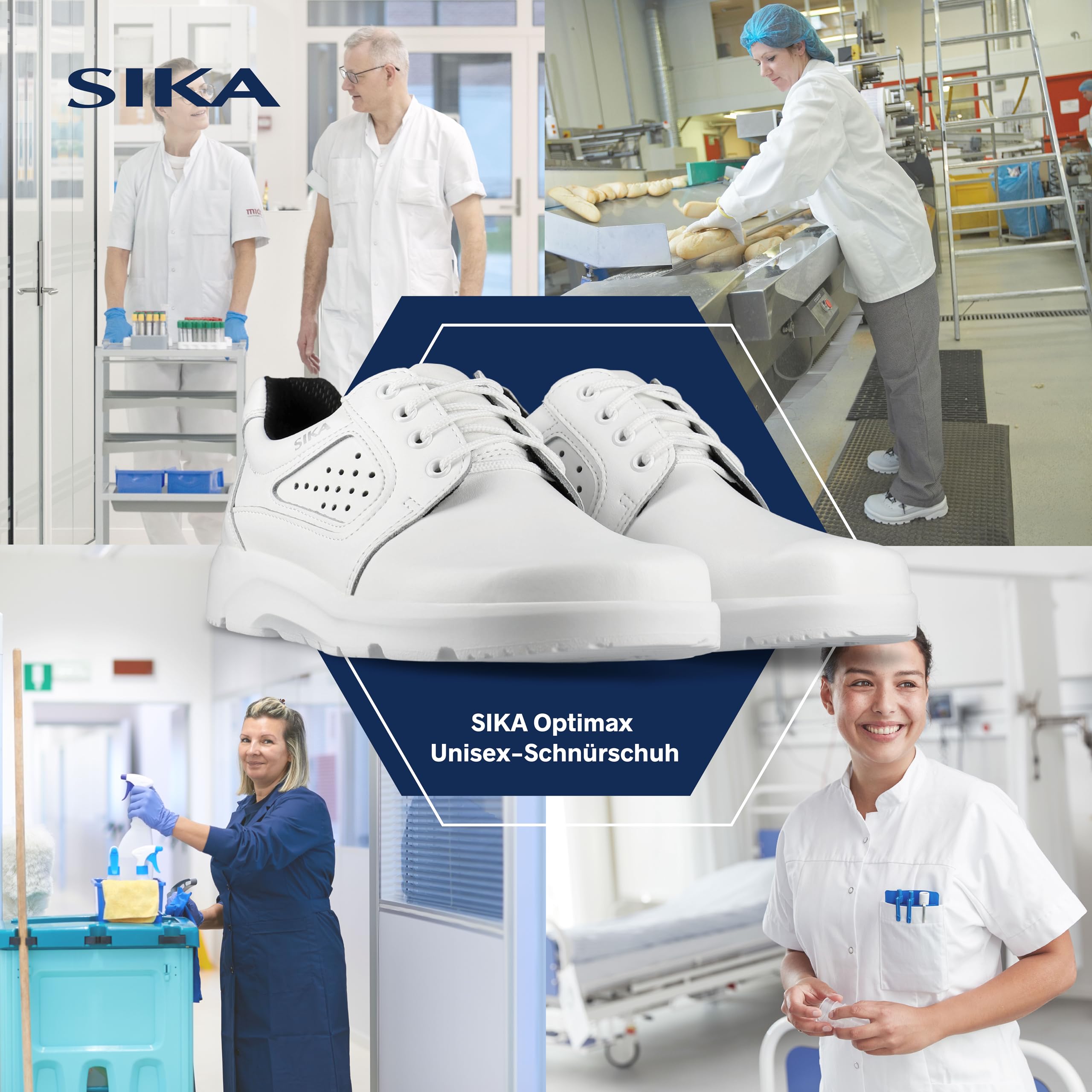 SIKA Optimax Unisex-Schnürschuh, bequemer Schuh für Krankenhauspersonal, rutschfeste PU-Sohle, perforiertes Permair Leder, antibakterielle, waschbare Innensohle für den Medizin & Dienstleistungssektor