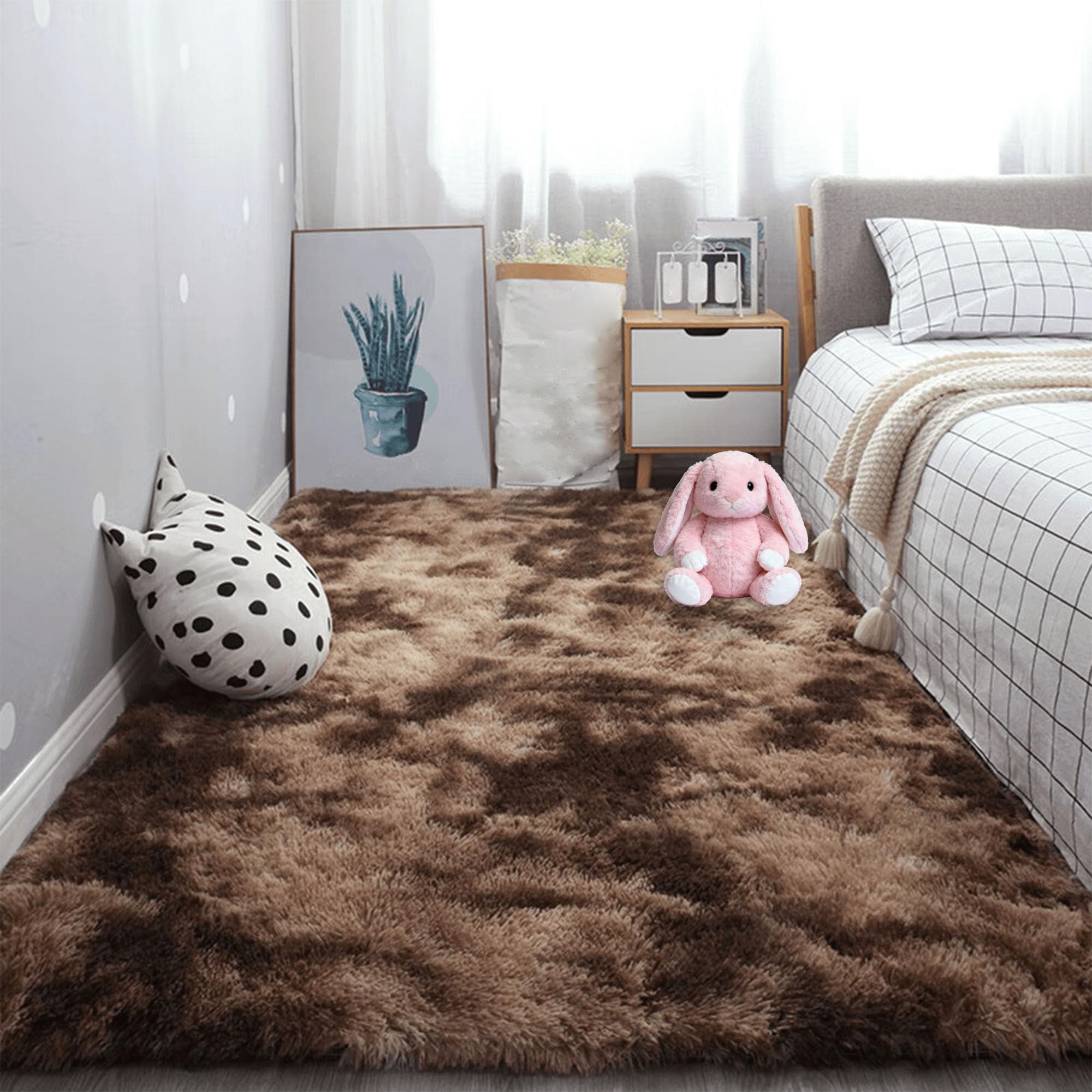Tapis de salon moelleux marron 120 x 350 cm grand tapis pelucheux de chambre