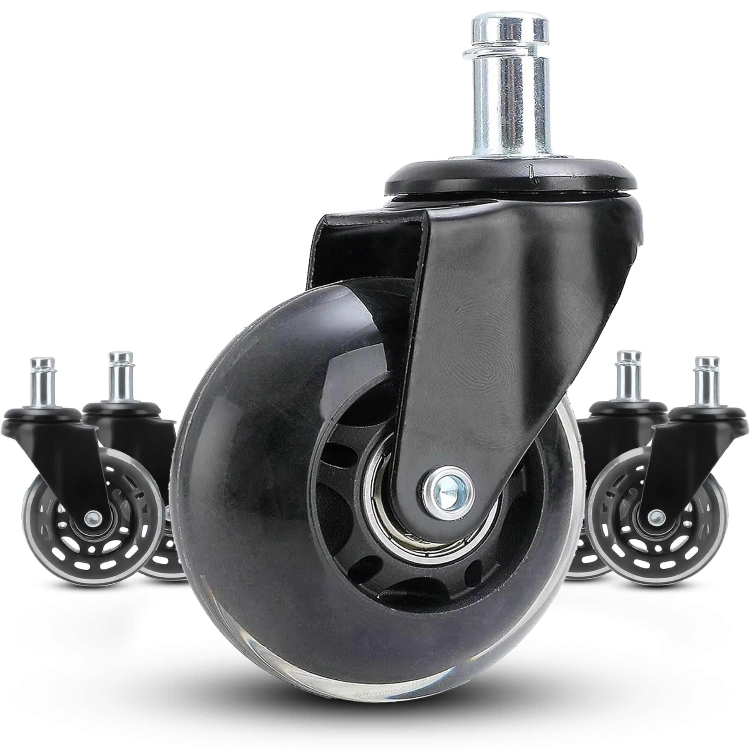 Retoo Set of 5 Office Chair Casters, 10 mm x 22 mm, Diameter 75 mm, Quiet and Floor Friendly, Suitable for Hard Floors and Carpets, Easy Assembly, High Quality Materials