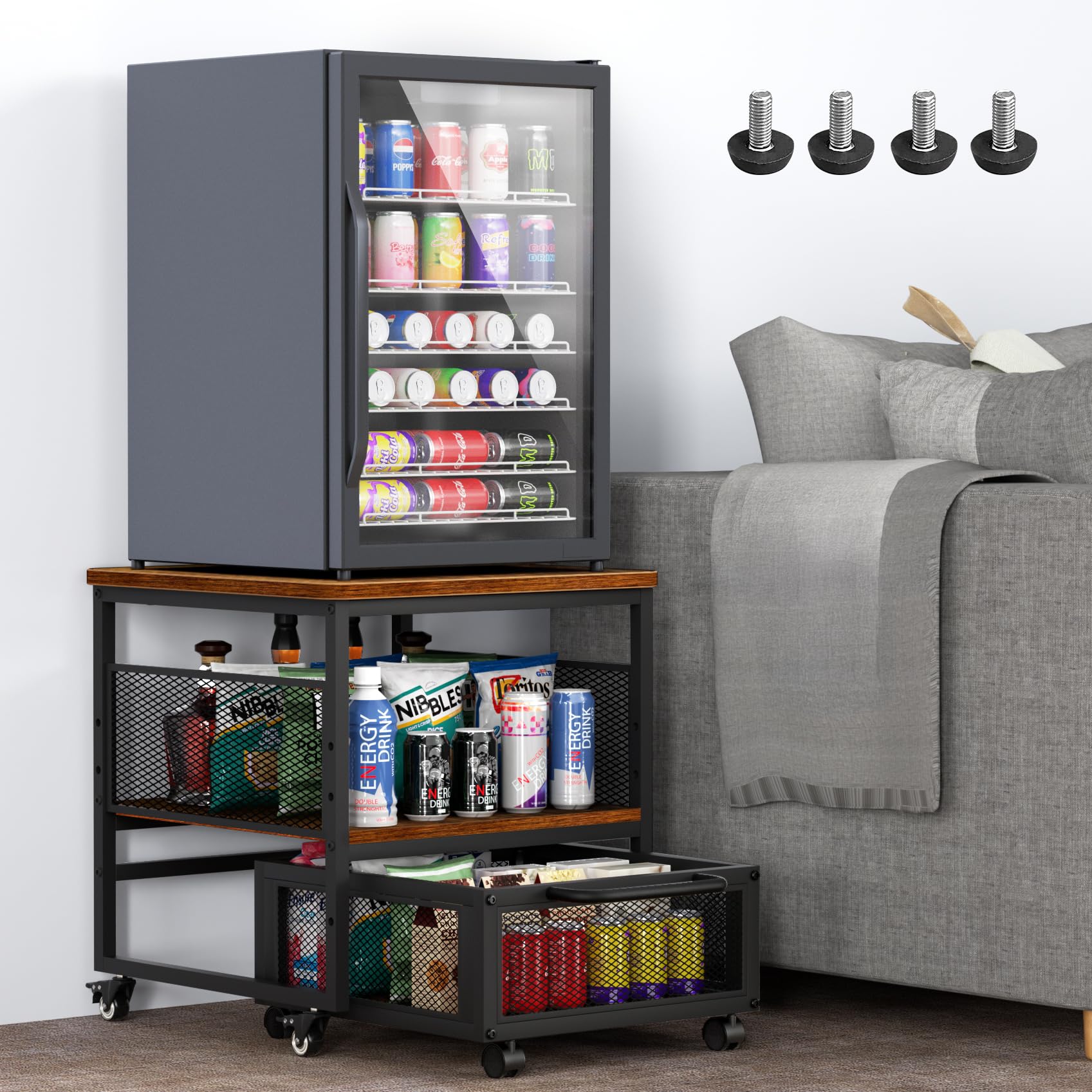 21x21in Mini Fridge Stand with Storage, Heavy Duty Mini Fridge
