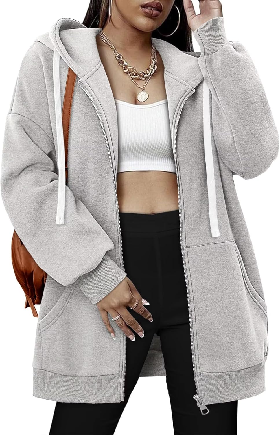 StunShow Womens Zip Up Hoodies Y2k Drawstring Sweatshirt Casual 2025 Fleece Jacket with Pocket - Image 2