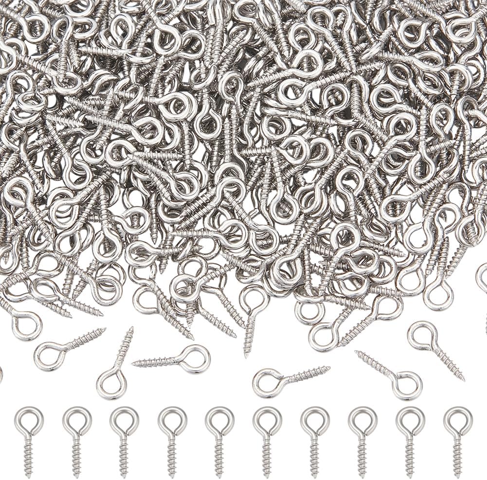 400Pcs Screw Eye Pin Gold Stainless Steel Pin Peg Bail Bulk 8×4mm Eye Hook Screw for Half Drilled Beads Charms Pendant Connector Necklace Earring Jewelry Making Repairing Accessory