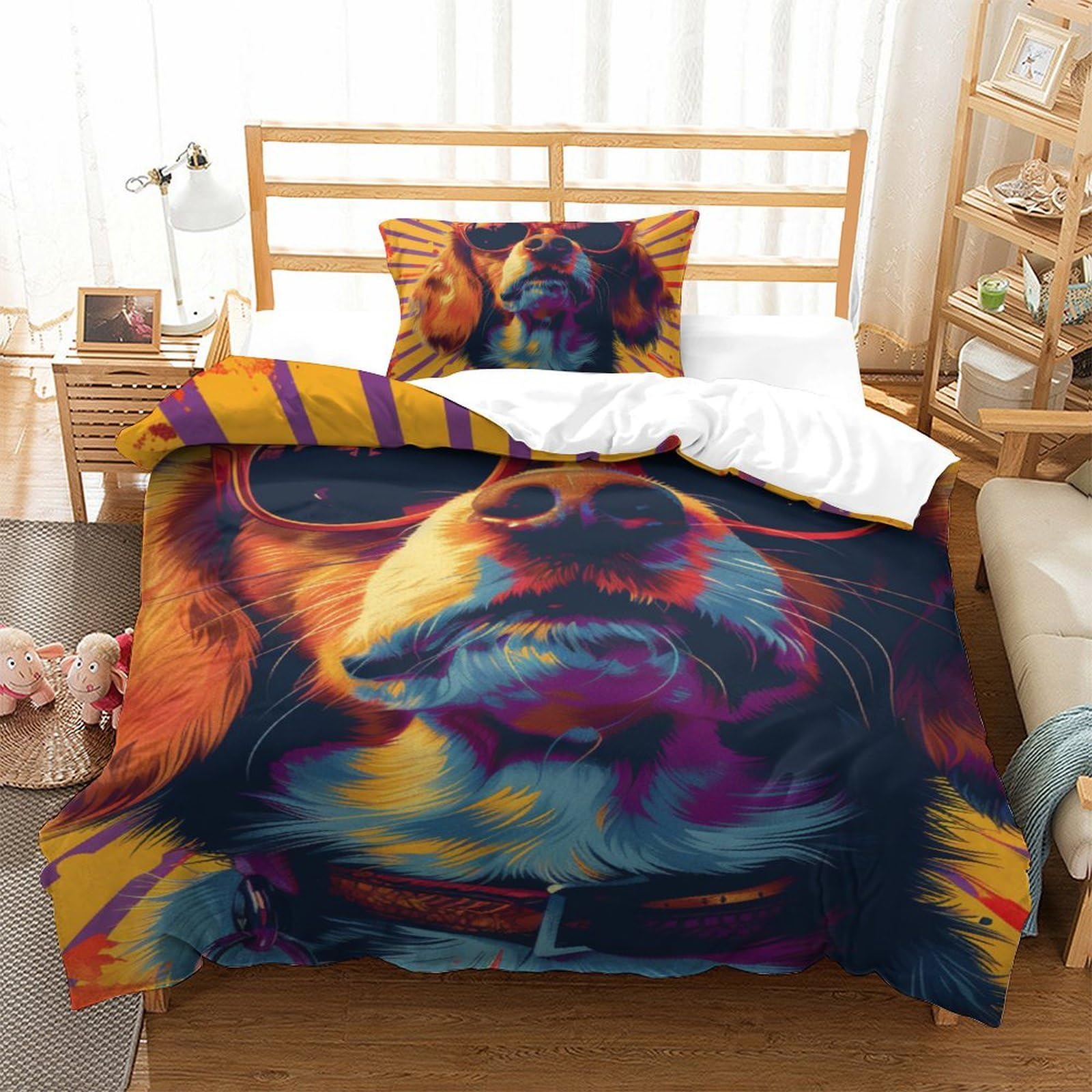 Parure de lit Golden Retriever 3D en microfibre 135x200cm pour chambre d'enfant