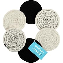 OrganiHaus Drink Coasters Set of 6, Absorbent Cotton Woven Cup Coasters, Rustic Farmhouse Boho Decor for Coffee Table and Drinks Protection, Cute Coaster for Drinks - Black/Off-White