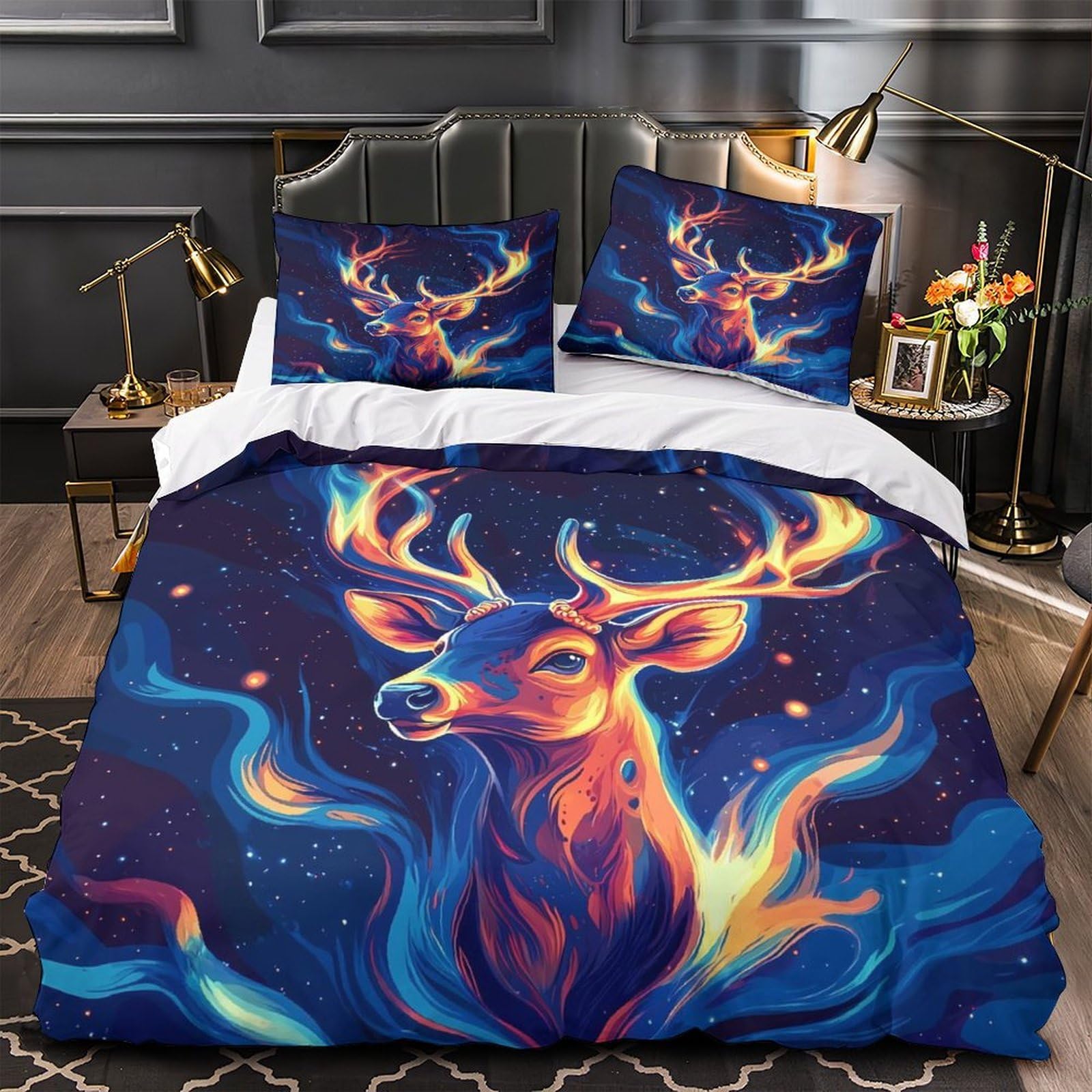 Parure de lit cerf de feu 140x200 ultra douce avec fermeture éclair invisible pour lit simple