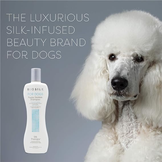 BioSilk for Dogs Puppy Tearless Shampoo, Gentle Dog Wash with Silk Proteins, Paraben and Sulfate Free Formula Helps Clean and Condition Coats for Puppies and Dogs, 12 Fl Oz