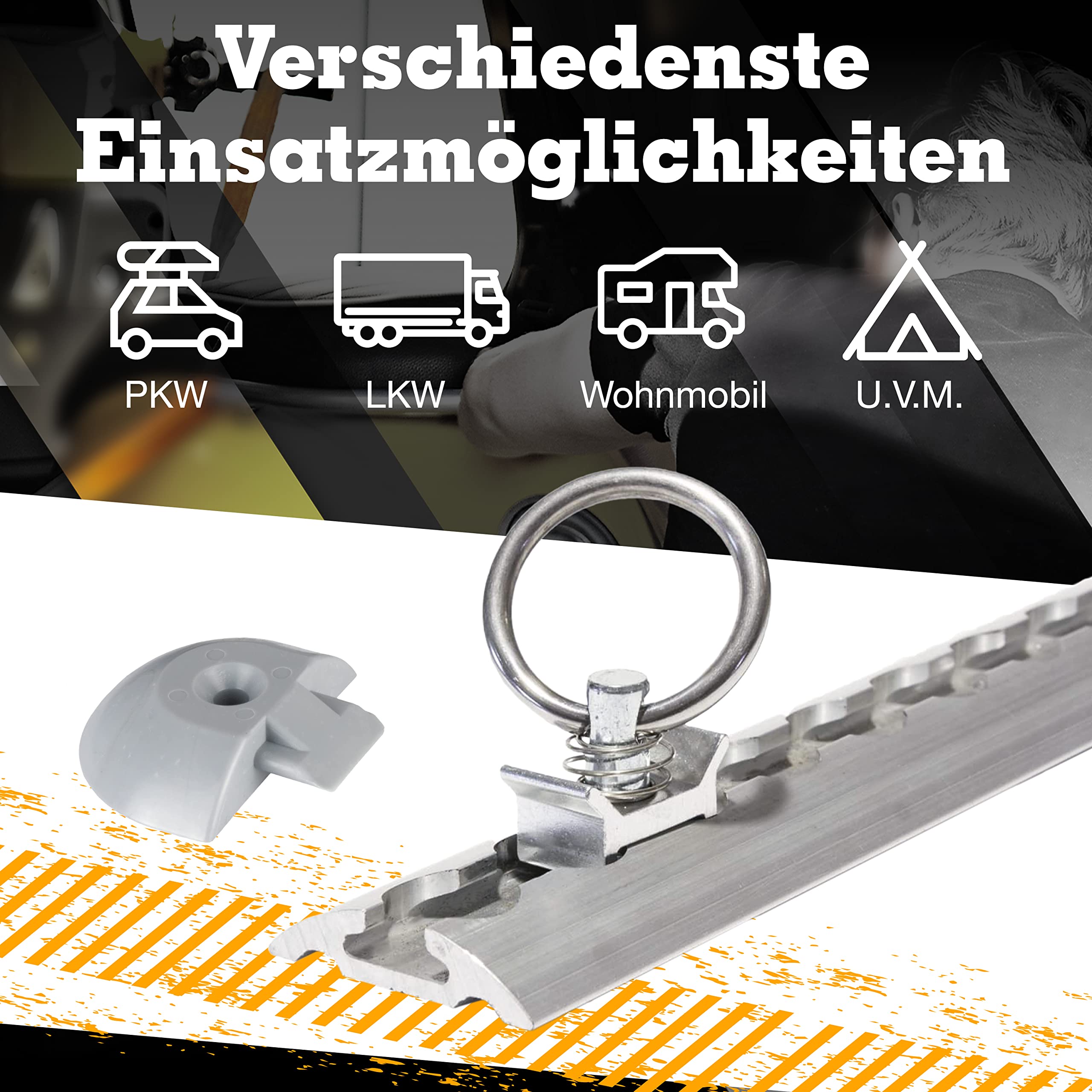 Safetytex Airlineschiene Starterset 8 x 1 m Zurrschiene | Halbrunde Zurrschiene, 20 Single Fittinge, 16 Endkappen, flexible Ladungssicherung für Transporter, Anhänger und Fahrzeuge