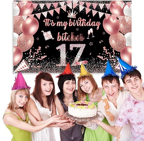 Miniatura 2 de Fondo de pancarta con texto en inglés "It's My Birthday", fondo grande para decoración de fiesta de cumpleaños, divertido cartel de oro rosa para