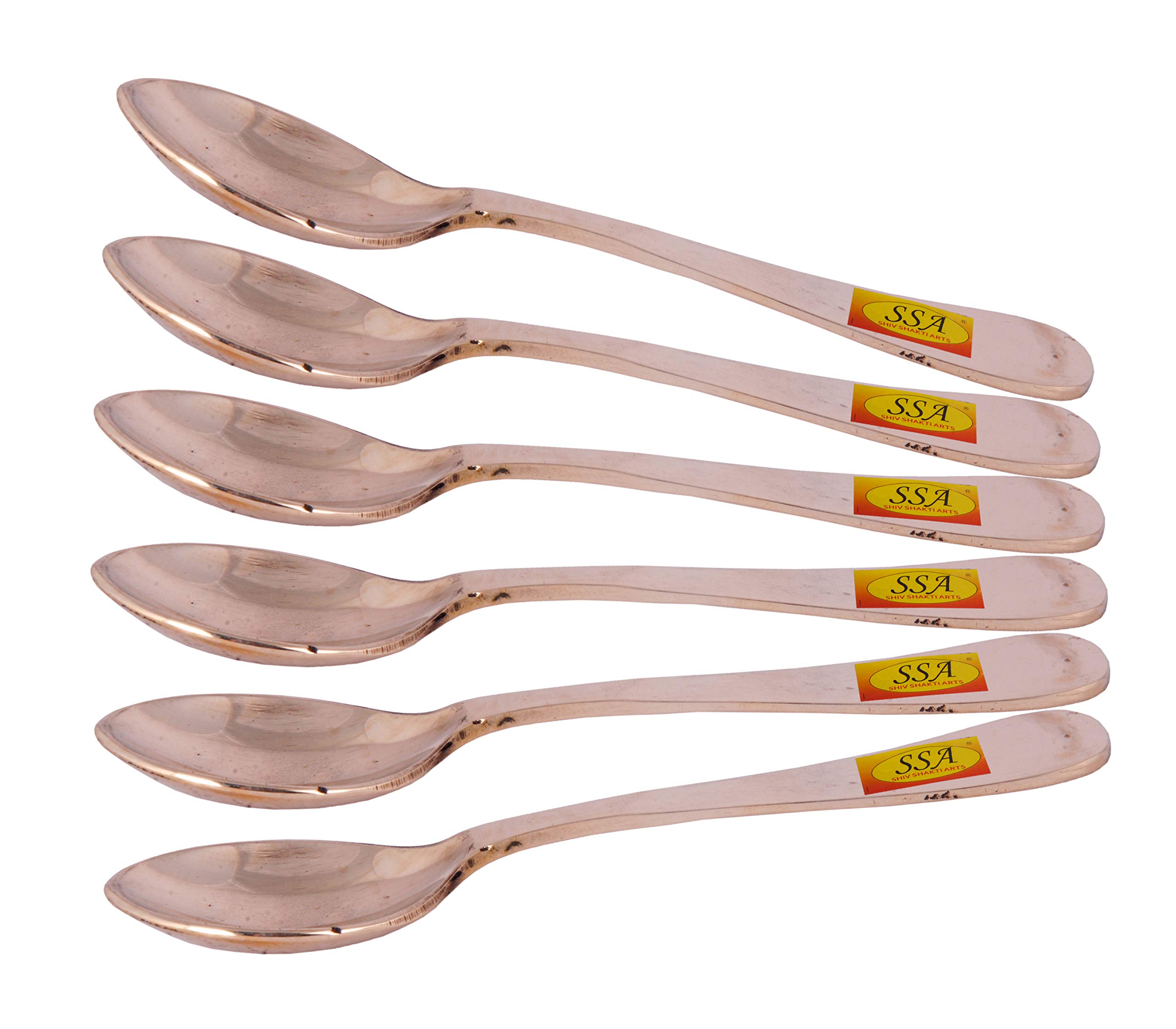 Shiv Shakti Arts Pure Bronze Kansa Serving Dessert Spoon for Serving Food, Tableware(Medium, Length - 15.5 cm) - 6 Piece