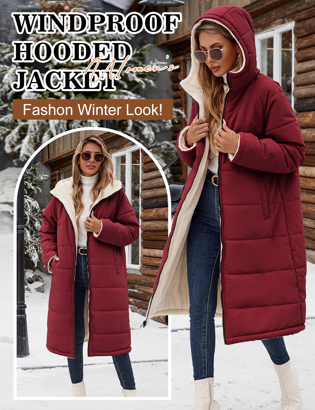 Tuopuda Giubbotto Donna Invernale Giacca Lunga Reversibile con Cappuccio