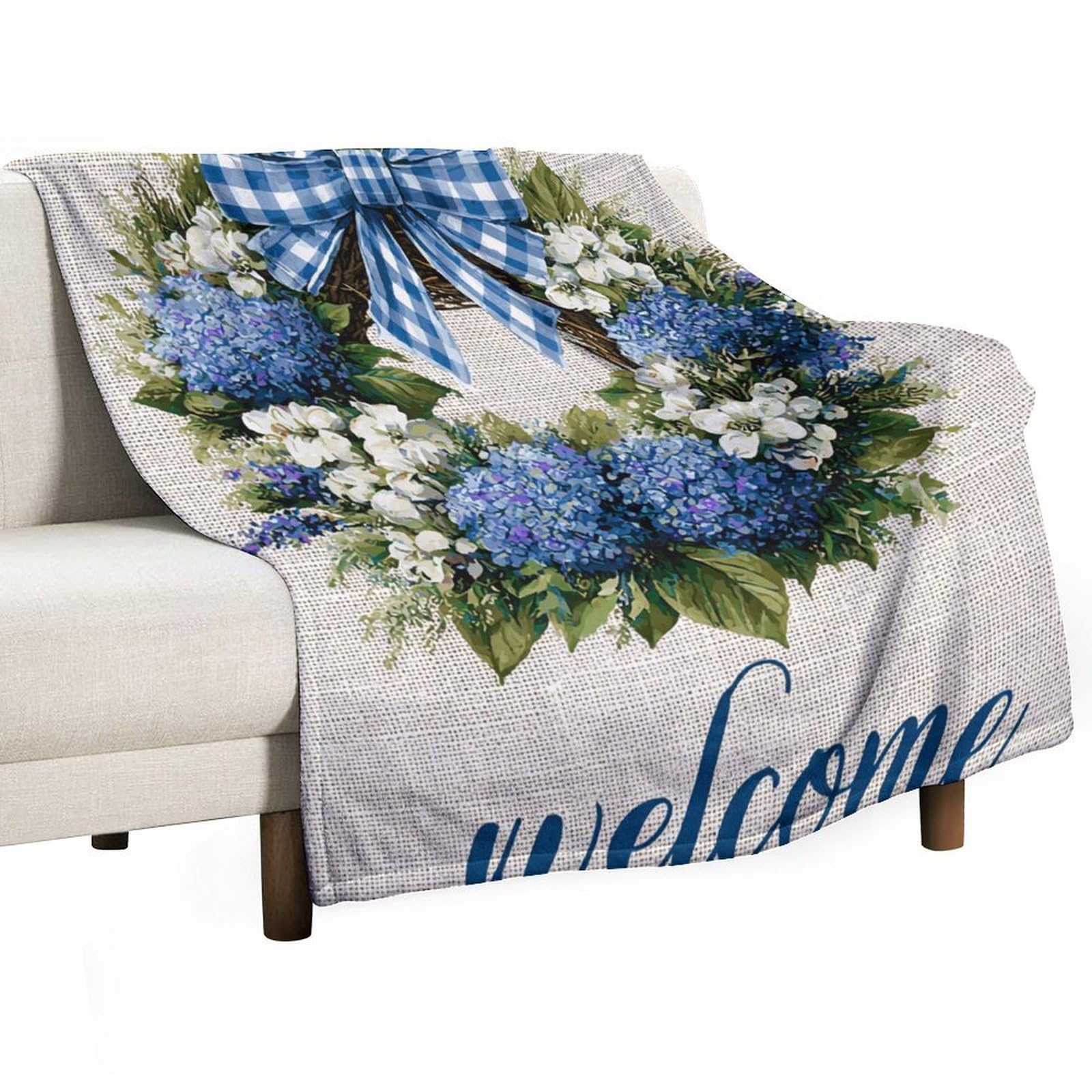 Jubonexis Purple And White Plaid Bow Flowers Wreath Anti Pilling Throw Blankets Cozy Durable Blanket for Bedroom Living Rooms Couch Sofa Bed 130x150cm(50x60in)