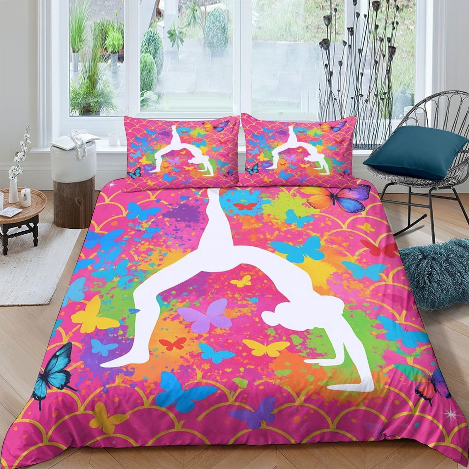 Ctjqhvkz Style-10 3D Printed Yoga Silhouette Fitted Sheet Microfiber Colorful Butterfly Mattress Cover For Bedroom Dorm Decorative Easy Care Single（135X200cm）