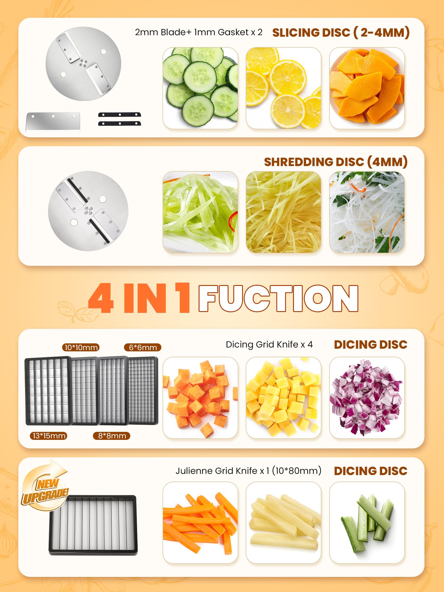NEWTRY 4-en-1 Commercial Machine à Couper Légumes Électrique - Machine de Cuisine Inoxydable 250W, Ciseleur en Dés pour Dés, Râpage, Coupe et Lanières, 200kg/h