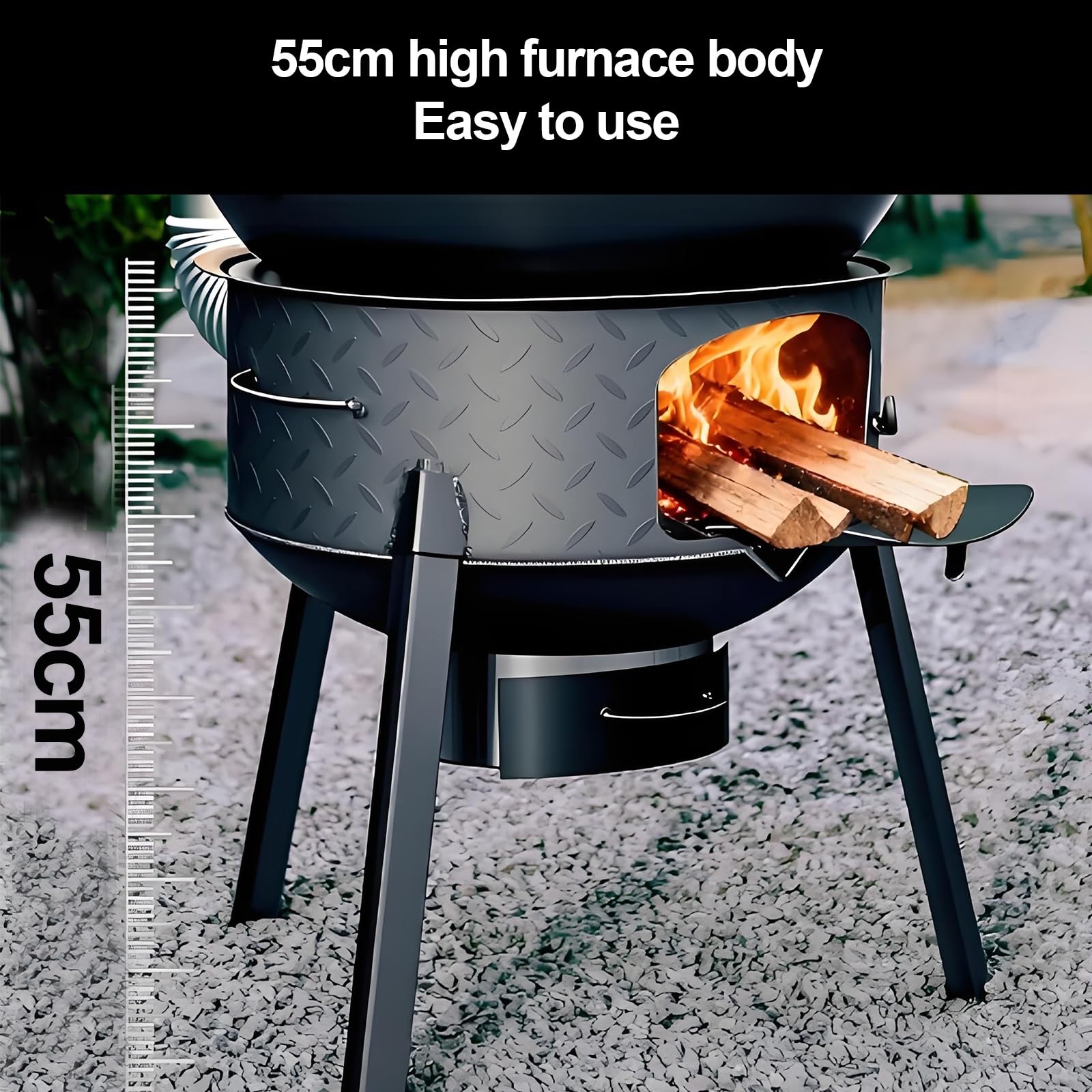 Estufa de Leña de Hierro Fundido Interior y Exterior Estufas de Camping Portátil de Acero Grueso con Patas de 70cm, Estufa Calefactora Multifunción(35cm)