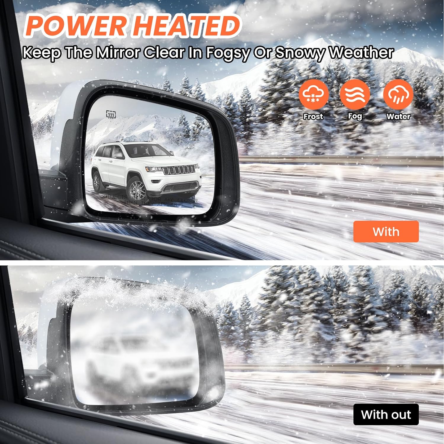 Passenger Side Mirror Compatible with 2011 2012 2013 2014 2015 2016 2017 2018 2019 2020 2021 Grand Cherokee Mirror with Power Glass,Heated,Signal Light,Memory,Manual Folding Chrome (11pins)