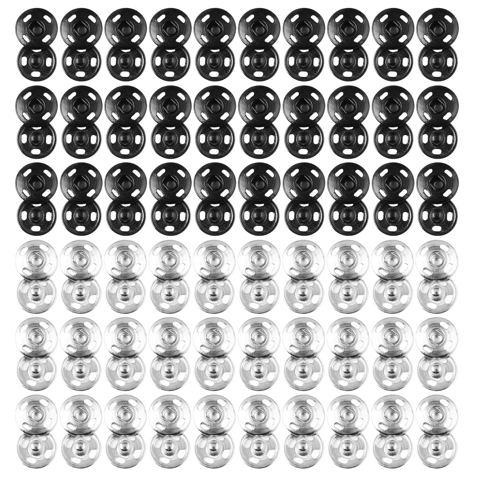 Uoxmiy White 250 Sets Press Studs Snap Fasteners Poppers Fasteners Sew On 7Mm Black Silver For Handbag Clothes Diy Craft