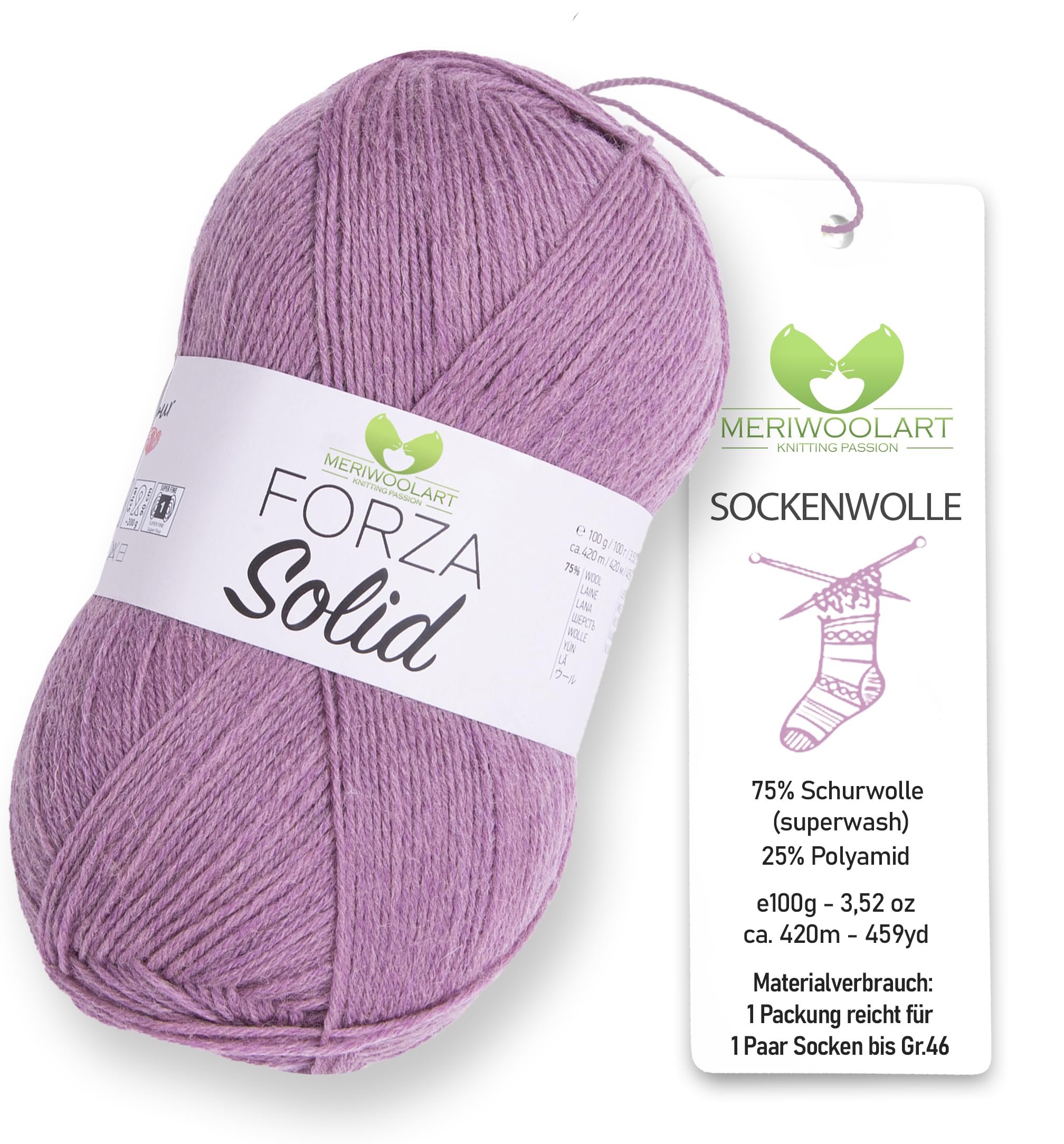MeriWoolArt® Sock Wool 4-Ply - 100 g Merino Wool Yarn for Knitting & Crocheting, 75% Virgin Wool (Superwash), 25% Polyamide, 420 m - Ideal for Socks for Men and Women, Sweaters & Cardigans 4637