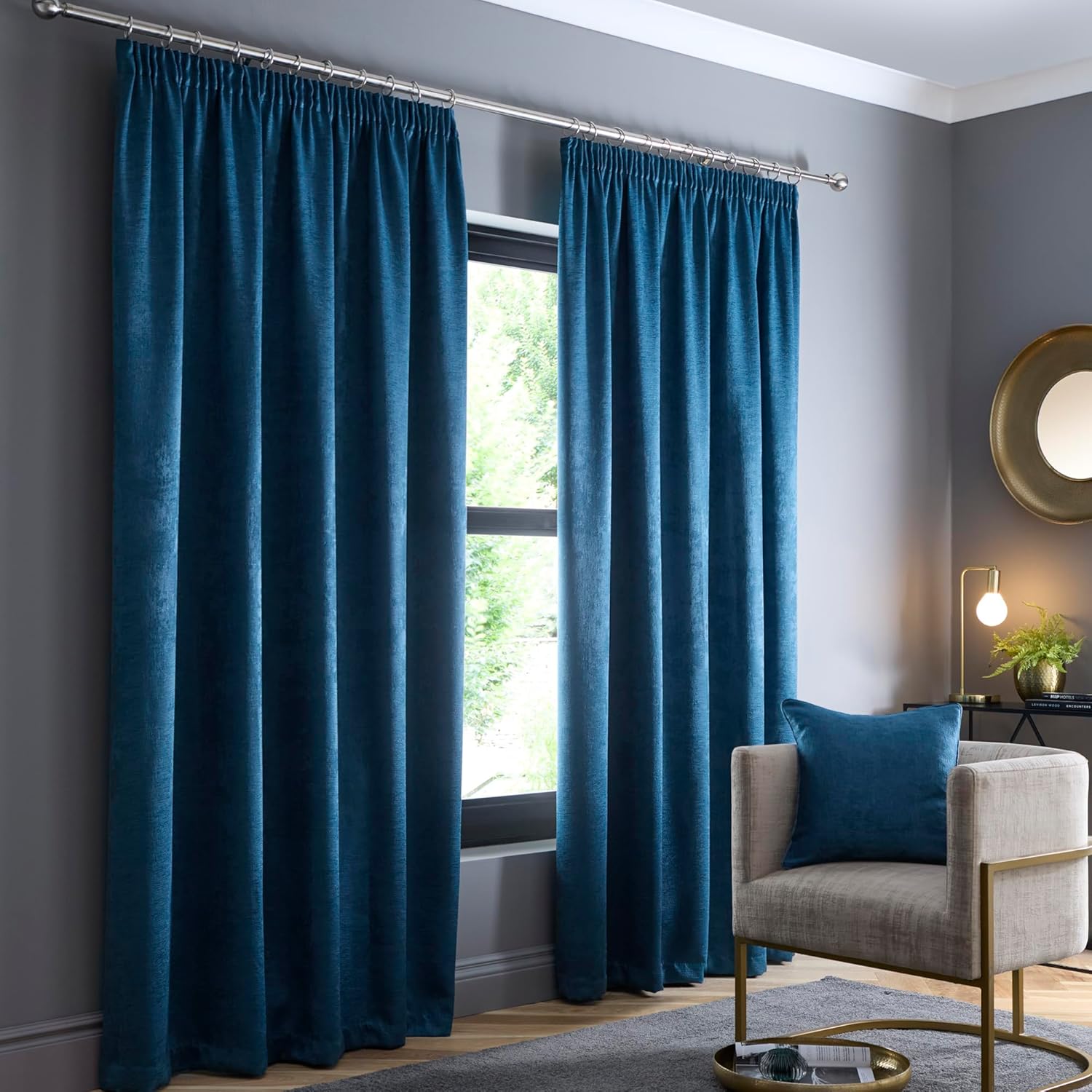 Fusion Teal Curtains W90 x L72 (229 x 183cm) 100 Cotton 2x