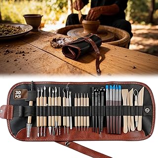 30 Stück Modellierwerkzeug Set,Töpferwerkzeug mit Aufbewahrungsbeutel aus Oxford-Gewebe,Ton Werkzeug für DIY Kunsthandwerk,Skulptur,Anfänger,Töpfer,Polymer Clay Zubehör