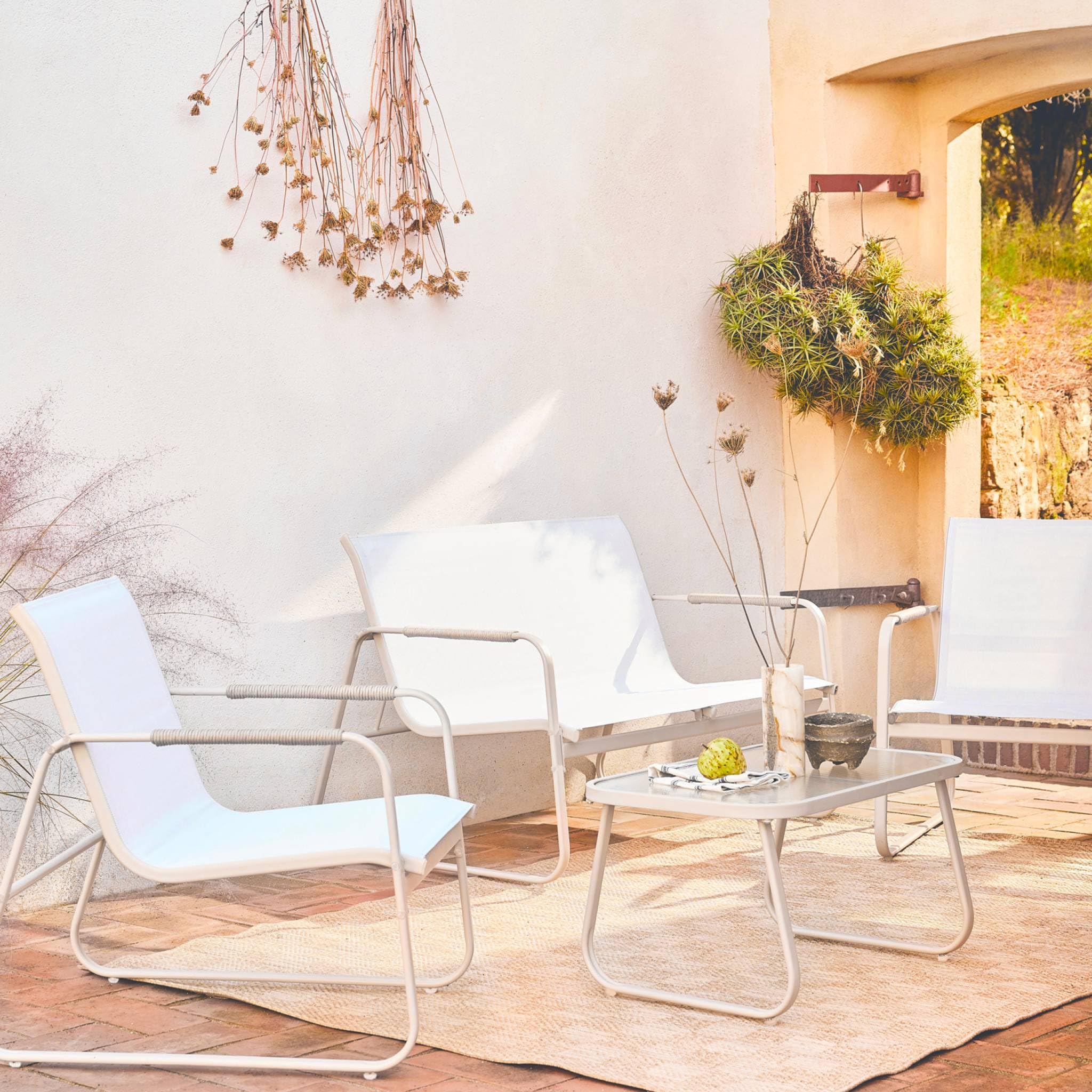sweeek Salotto da Giardino in Acciaio, 4 posti Beige - 78x122x39 cm