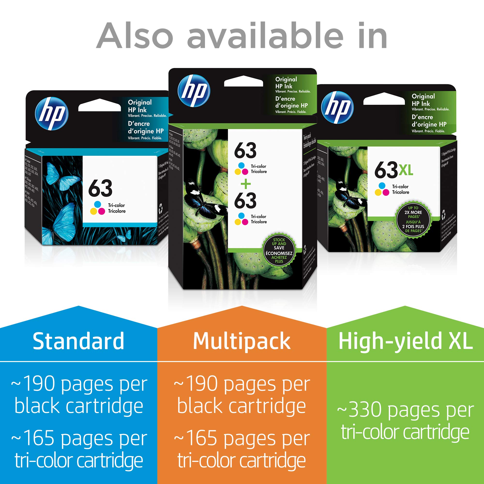 HP 63XL Black High Yield & HP 63 Tri-Colour Original Ink