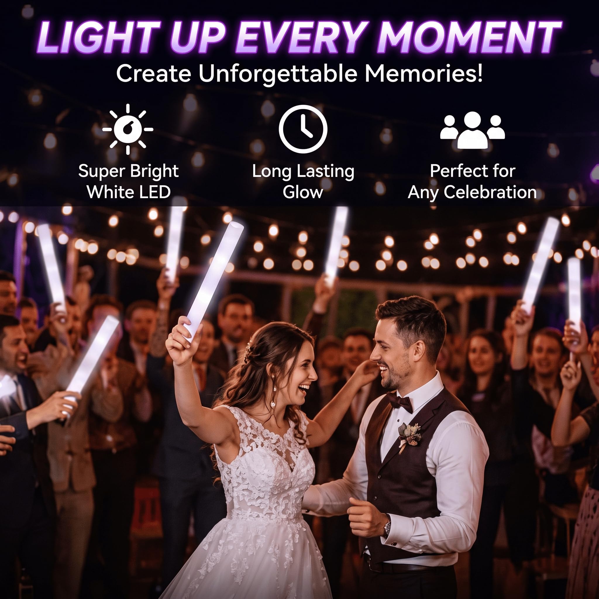 Liliful 100 Stück LED-Schaumstoffstäbe, weiß, blinkende Leuchtstäbe, Baton-Zauberstäbe, Motto-Party-Set, leuchtet im Dunkeln, Partyzubehör für Hochzeit, Raves, Konzert, Geburtstag