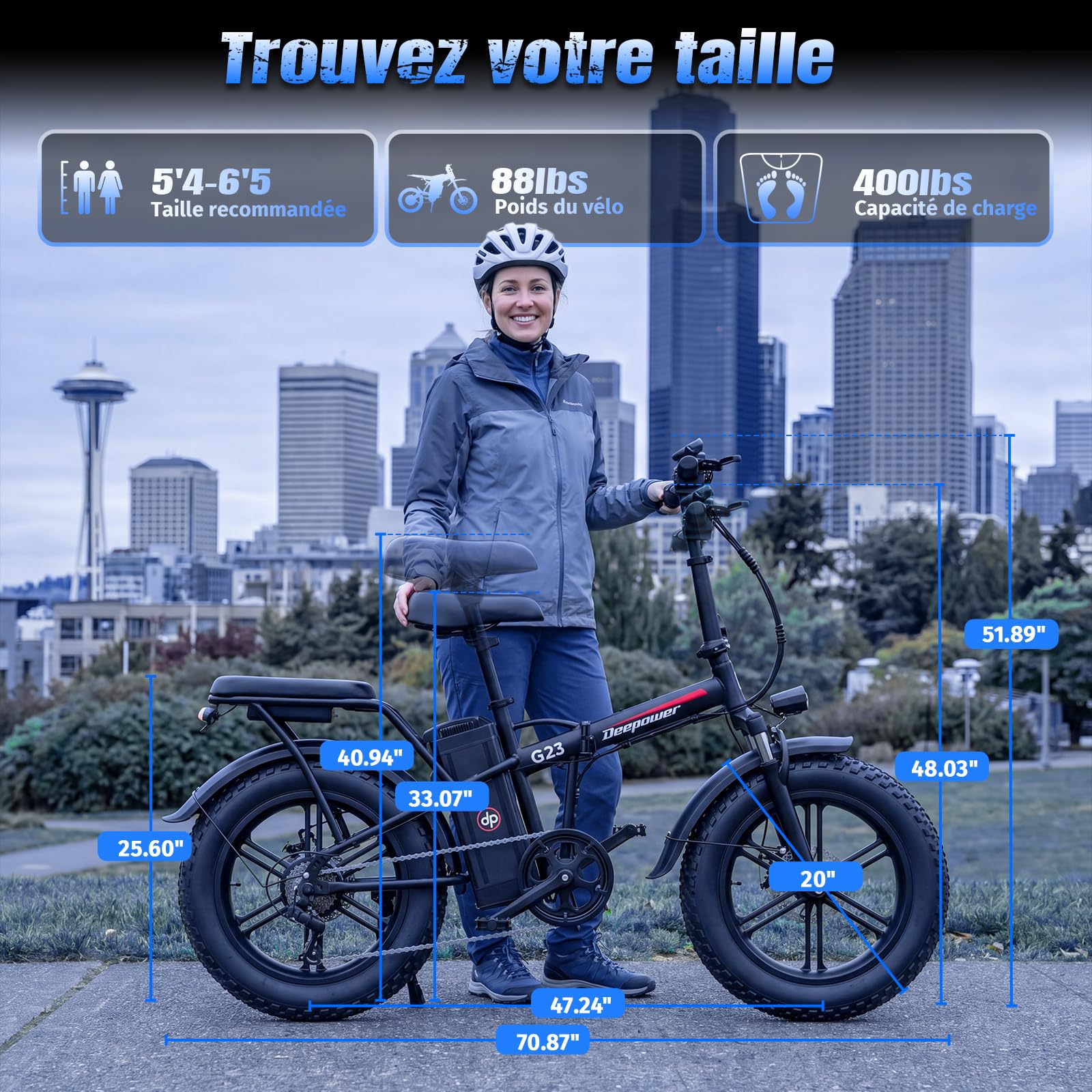 DEEPOWER G23 Vélo Électrique Pliable, VAE à Pneus Larges 20" × 4.0, Batterie Amovible 48V 35Ah/25Ah/17Ah, Autonomie 50–150 km, 7 Vitesses, Suspension Intégrale, VTT Électrique