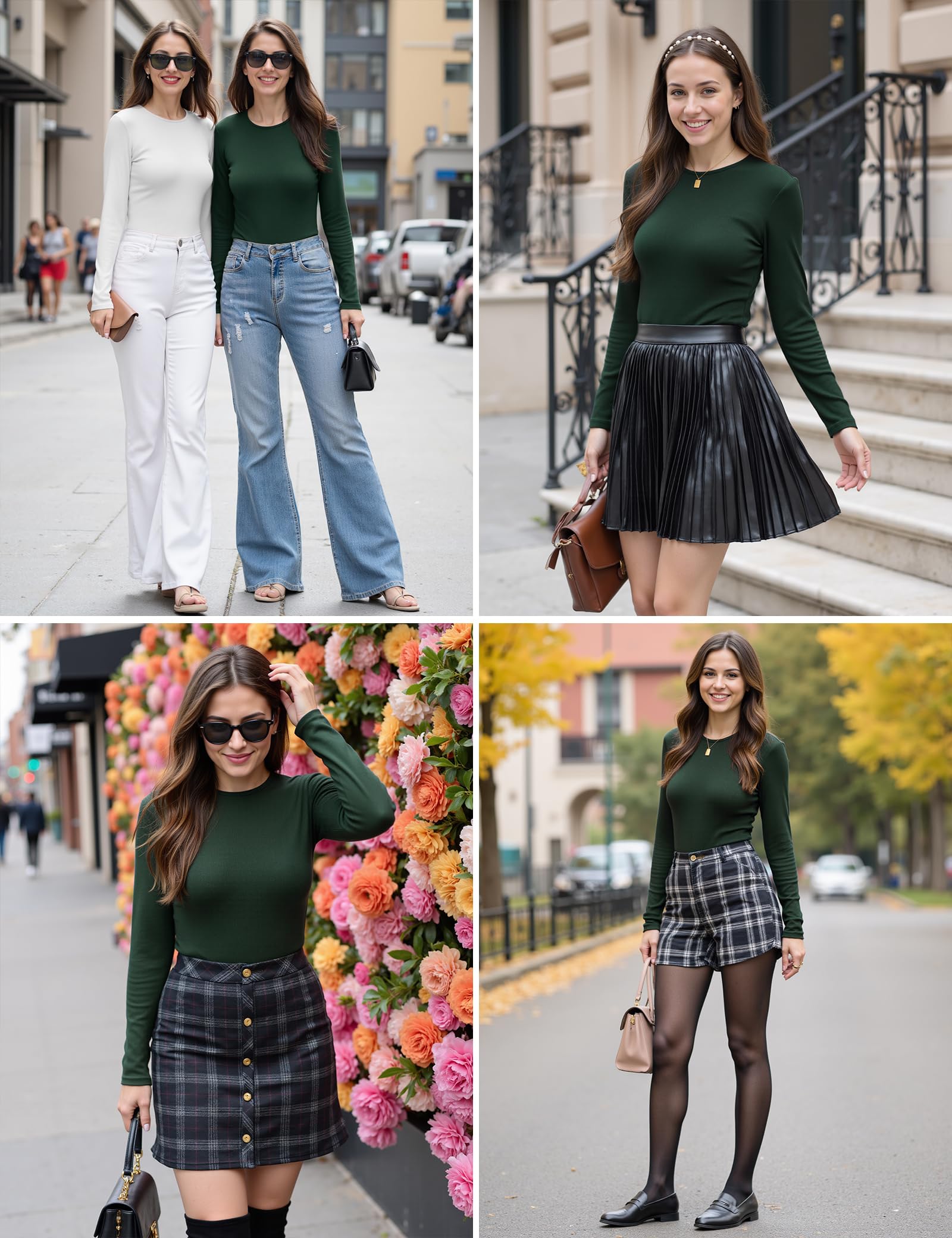 Aottori Maglia Donna Manica Lunga Girocollo Maglietta Costine Aderente Basic Tops Slim Fit Elegante T-Shirt Elasticizzato Tinta Unita Casual