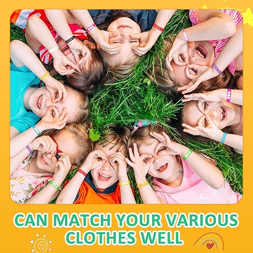 Miniatura 6 de Henoyso 150 pulseras de silicona ajustables de silicona de 8.3 pulgadas, pulseras de goma de colores lindos para niños, niñas, niños y adultos,