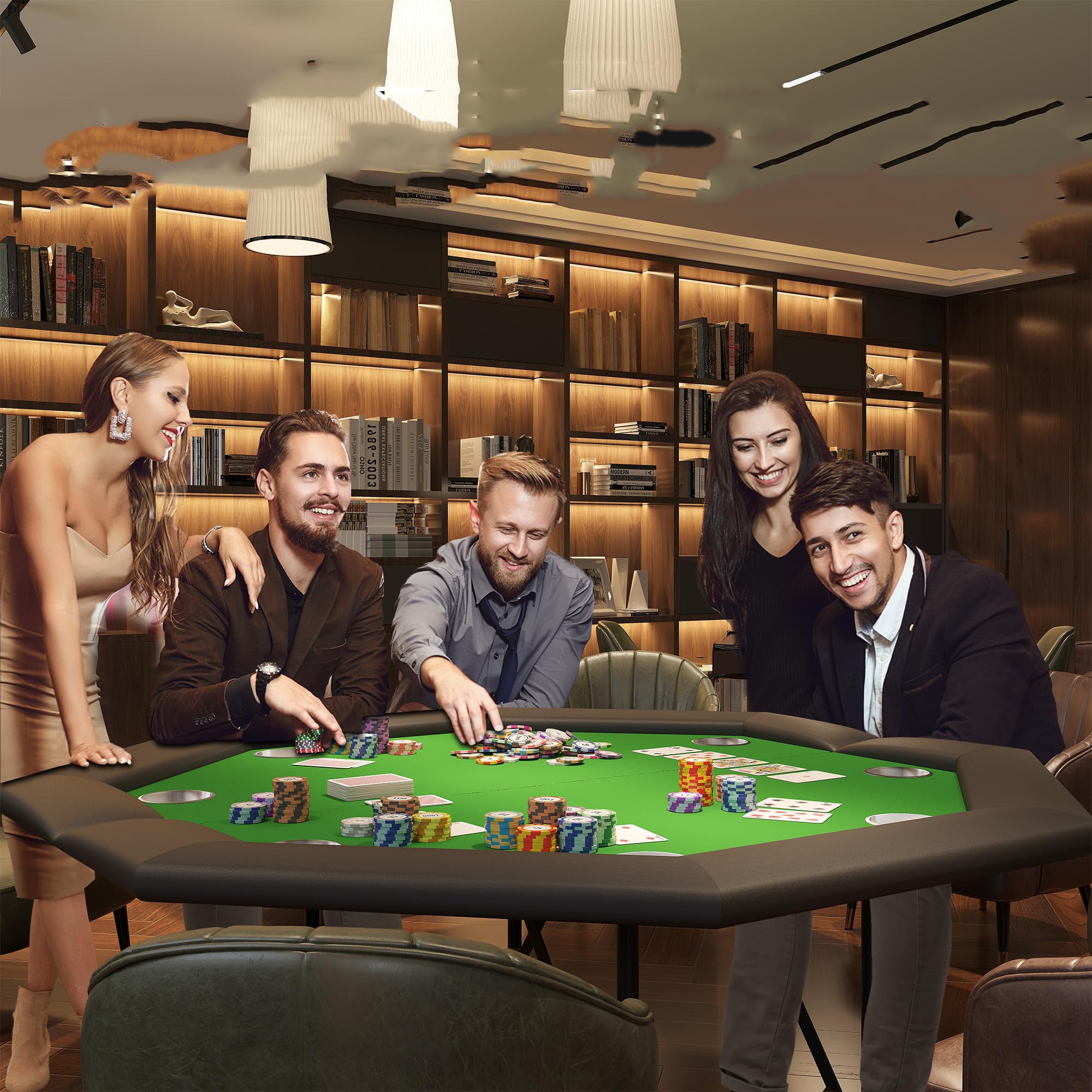 Poker table professionnelle en acier inoxydable, 120 x 120 cm, pliable de qualité casino, pour 8 joueurs, coussin de porte-gobelets