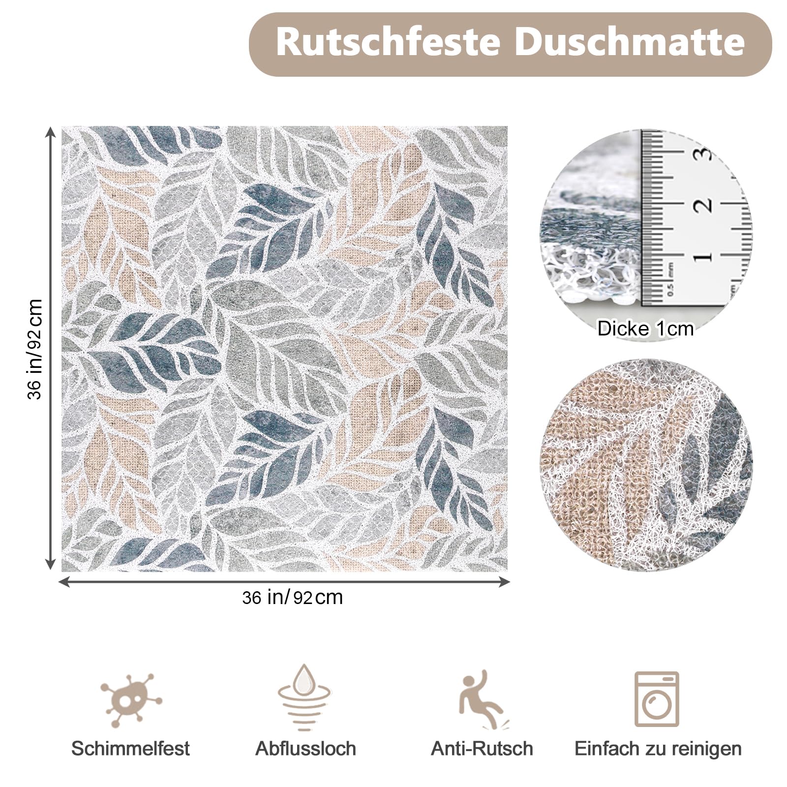 Tapis de douche antidérapant 92 x 92 cm - Tapis de douche PVC-Luffa - Insert de douche doux et confortable antidérapant - Séchage rapide - Tapis antidérapant pour salle de bain et receveurs de