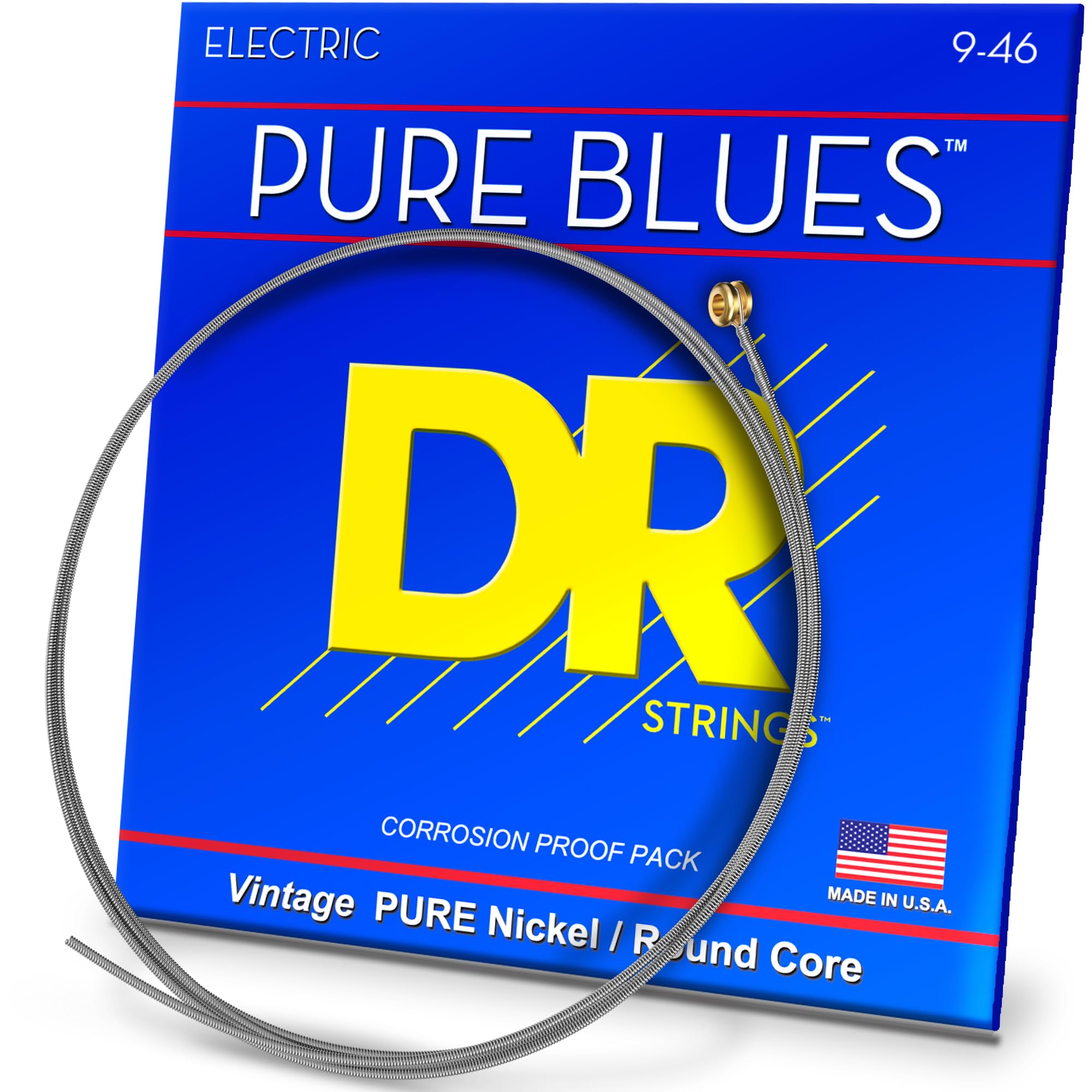 DR Strings PHR-9/46 Pure Blues Pure Nickel Electric Guitar Strings, Light to Medium 9-46