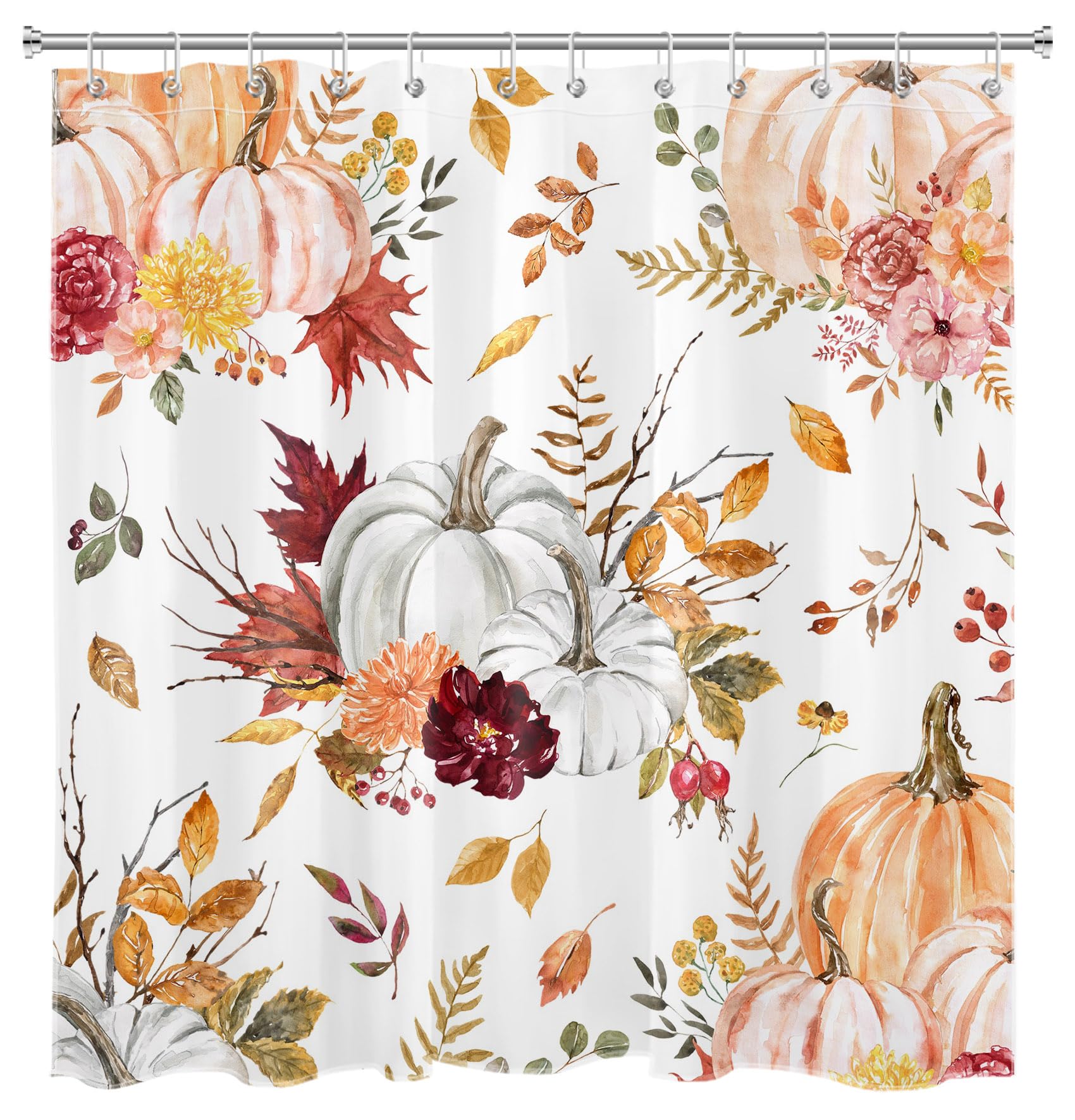 Herbst-Duschvorhang-Set Mit Kürbis & Ahornblatt-Muster – Wasserdicht, 183x183 Cm, 12 Haken Inklusive