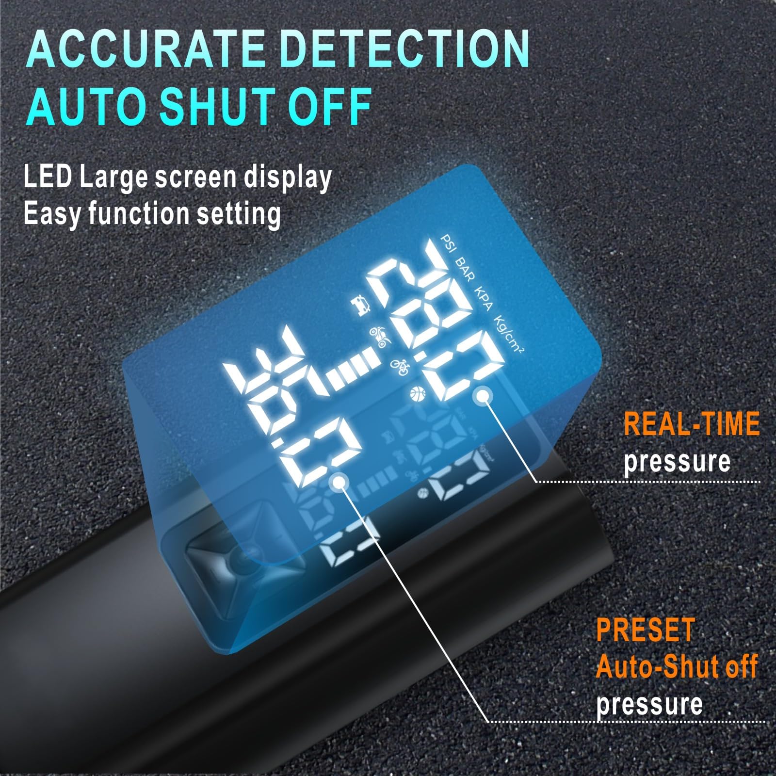 Tire Inflator Portable Air Compressor, 150 PSI & 3X Faster Cordless Air Pump for Car Tires, 20000mAh, with Digital Pressure Gauge, LCD Dual Screen, and LED Light, Bike Pump, for Motorcycle, Ball