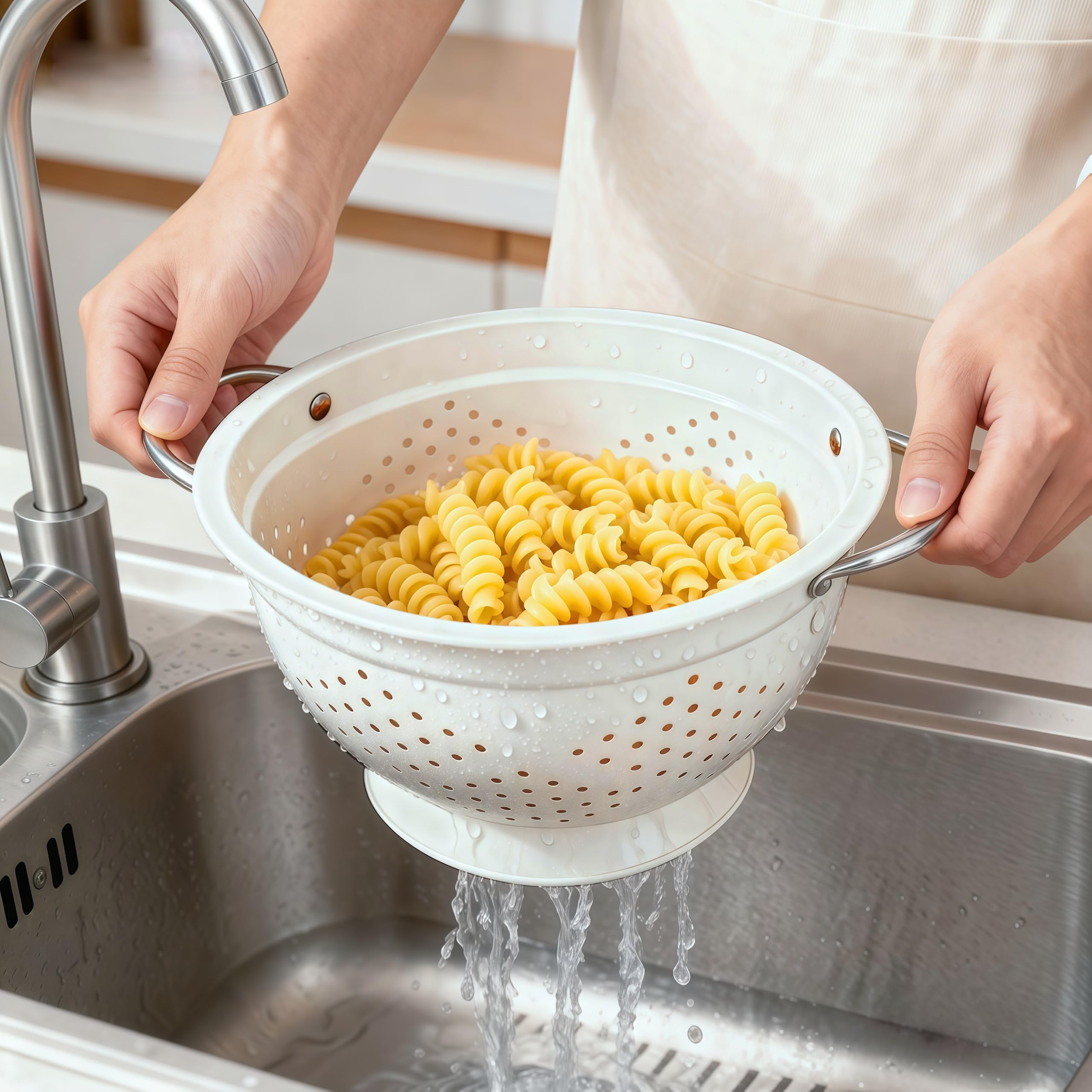 Hillbond Set di 3 colini da 1,5, 3, 5 QT in metallo verniciato a polvere con manici rivettati in acciaio inox e base stabile, per scolare pasta, frutta, verdura, bianco
