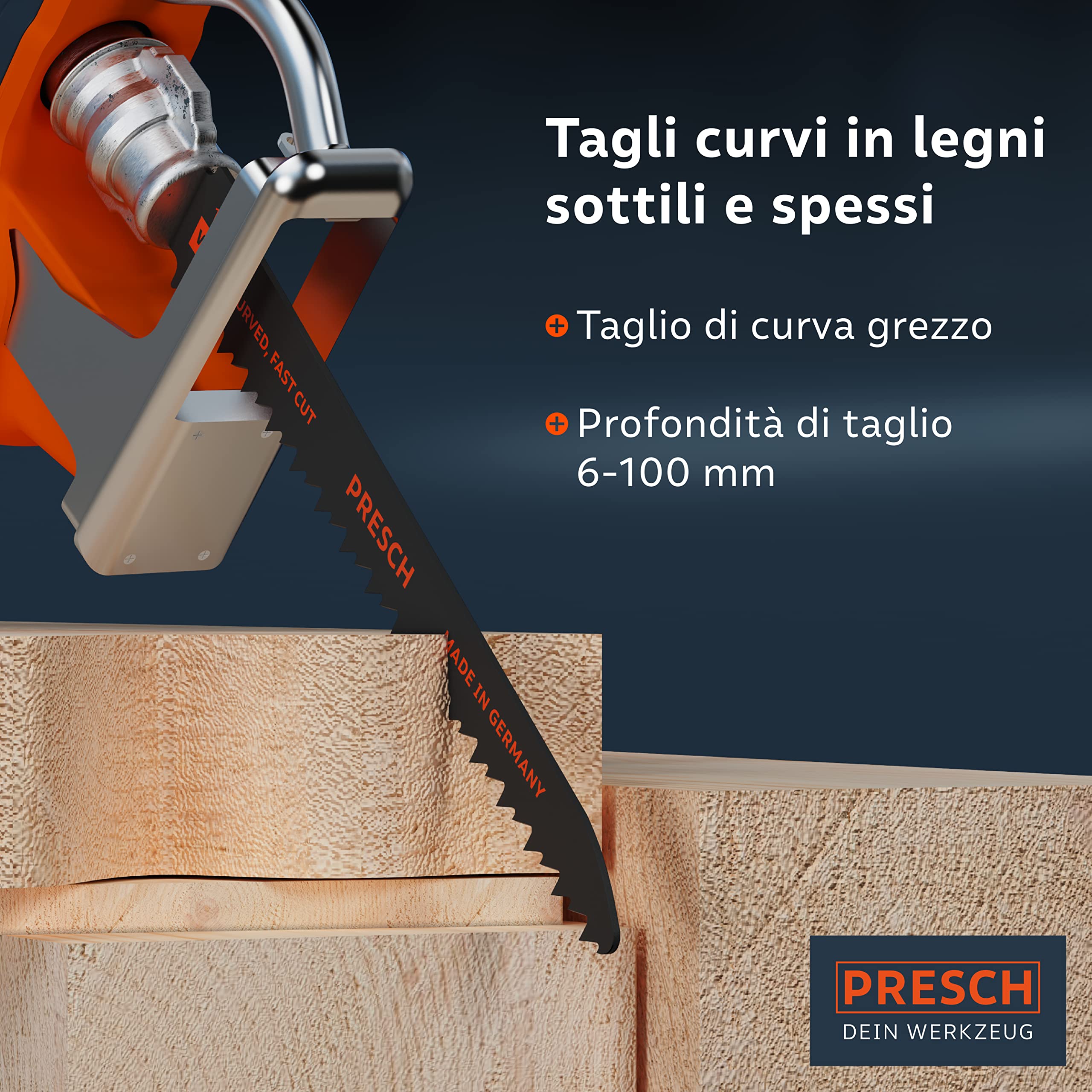Presch Lame per sega a gattuccio per legno 130 mm 10 pezzi - Taglio curvo 6-100 mm - Lame per legno, coltelli da cucina e altro. - Set di lame per sega con scatola