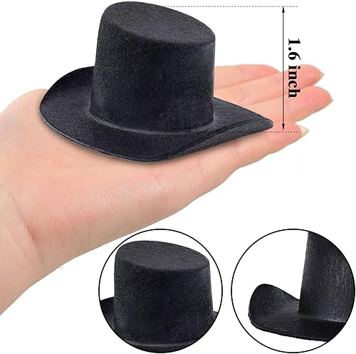 Miniatura 2 de Skylety 8 sombreros negros de fieltro para decoración de fiesta de Navidad para tu muñeco de nieve, muñeca u otro proyecto de manualidades