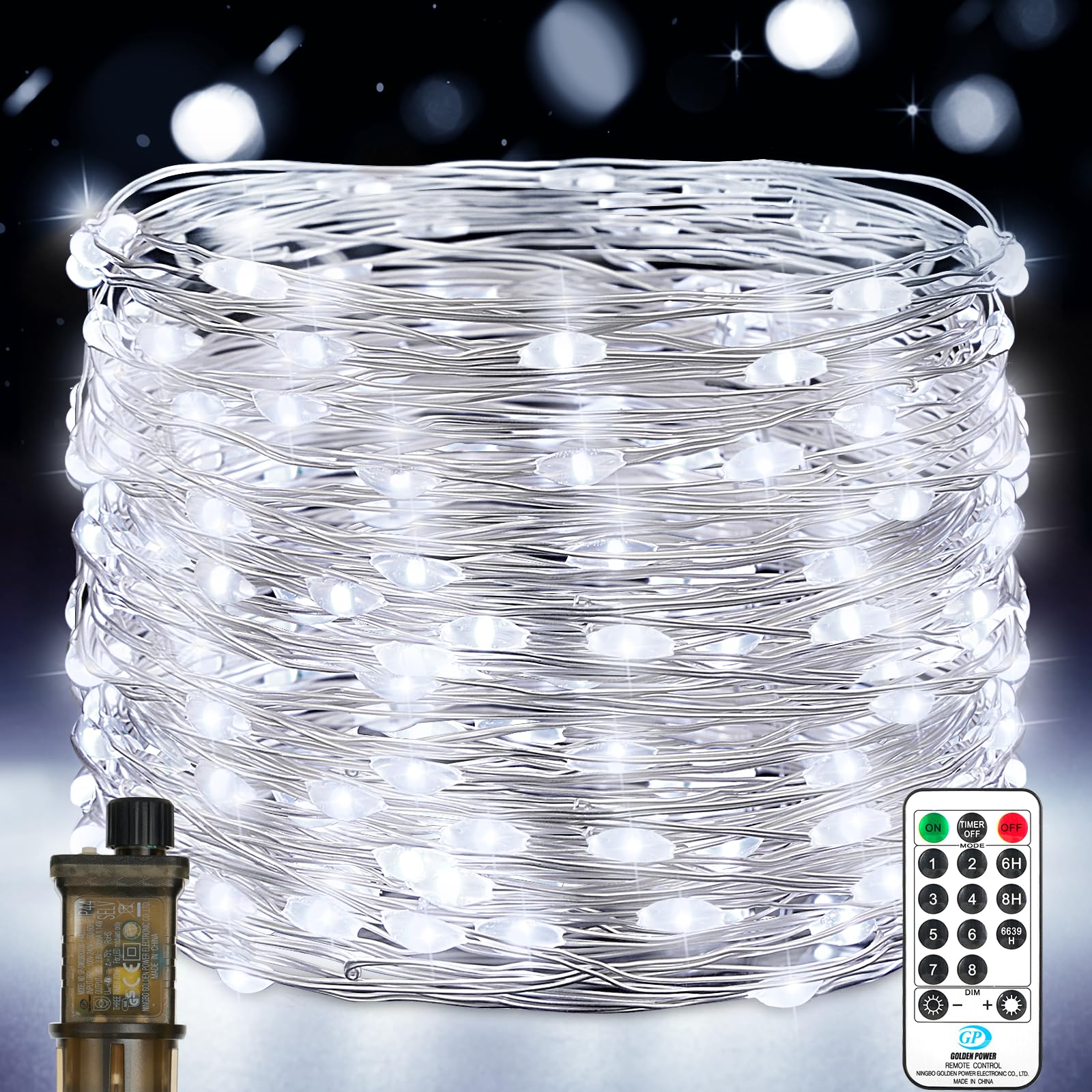 Vacoulery Cool White Fairy Lights Plug In, 15M 150Leds String Lights, 8 Modes Copper Wire Fairy Lights With Remote, Waterproof Fairy Lights Mains Powered, Wire Lights For Indoor Outdoor Wedding Christmas Garden