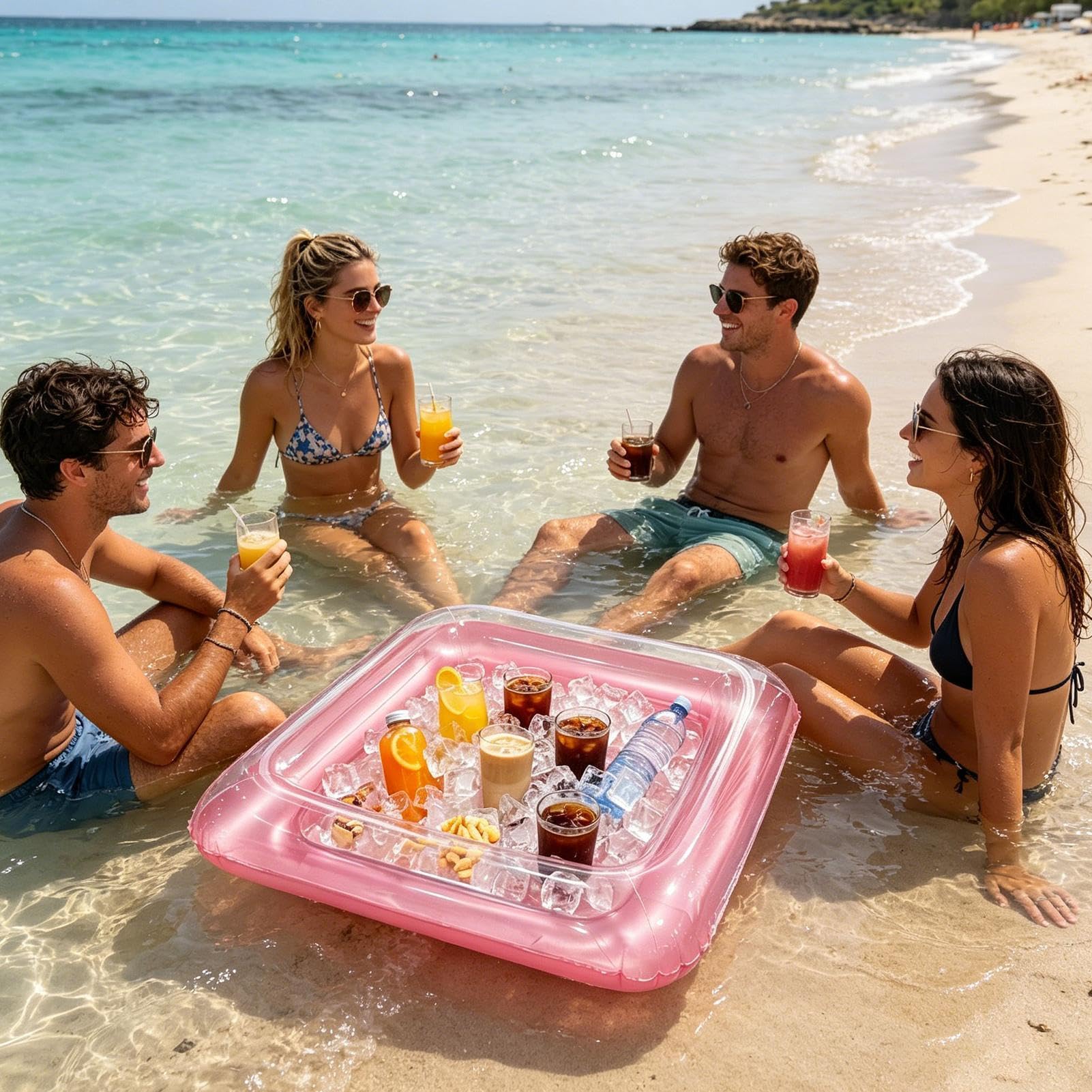 Bar Gonfiabile Grande Vassoio Quadrato Galleggiante Portatile Con Tappo Di | Cooler Gonfiabile Da Tavolo Per Feste In Piscina All'Aperto Giardino Birra Bevande Picnic Campeggio