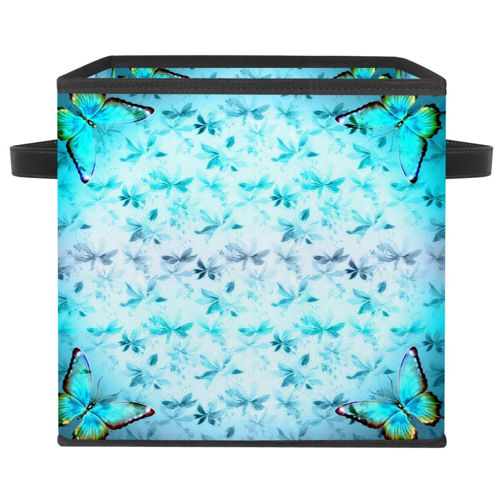 Boîte de rangement en tissu premium avec finitions soignées imprimé papillon bleu