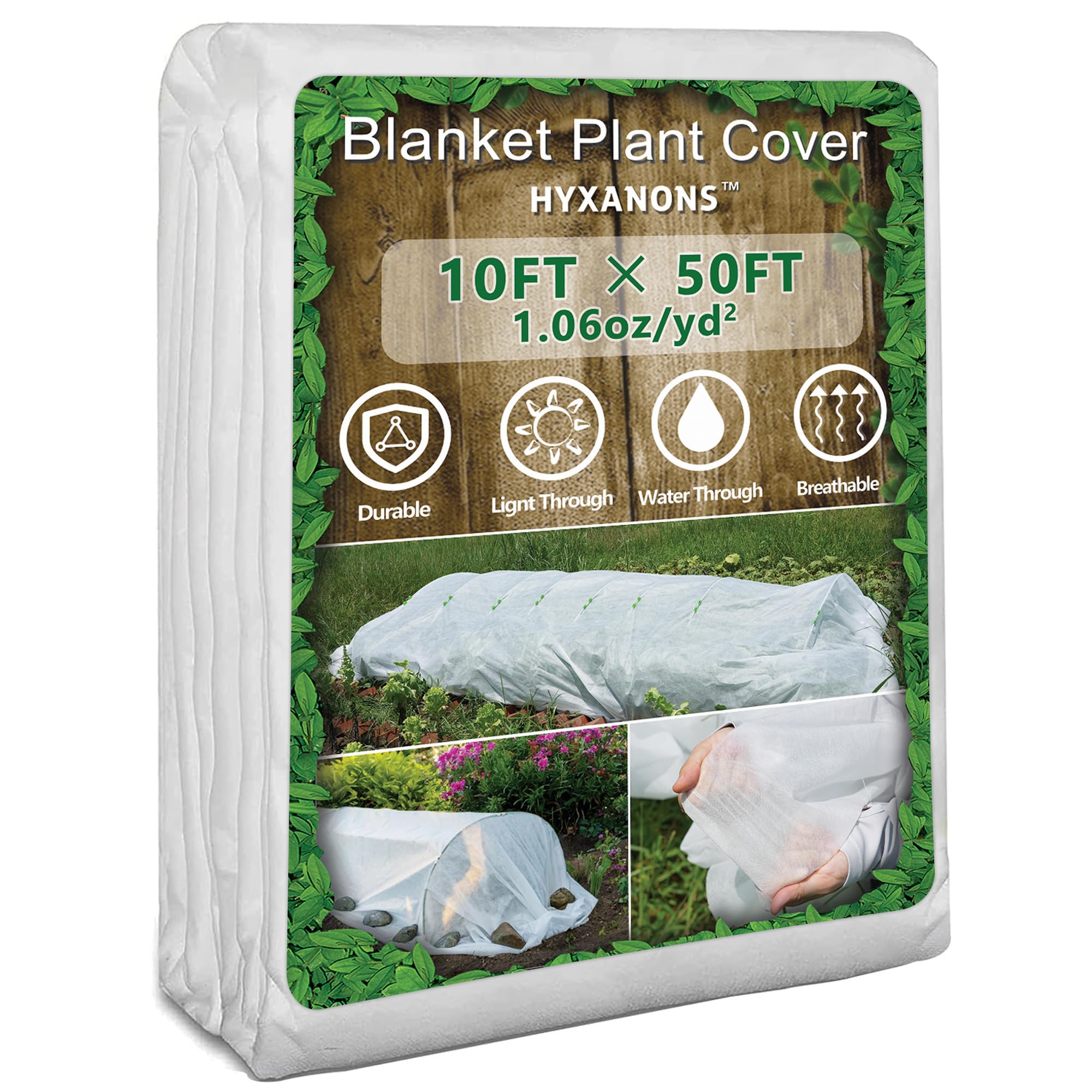 Hyxanons 10 * 50FT Plant Covers Freeze Protection, 1.06 oz/yd² Large Thick Floating Row Cover Fabric for Winter Frost Protection, White Blanket Cloth for Outdoor Garden Vegetables in Cold Weather