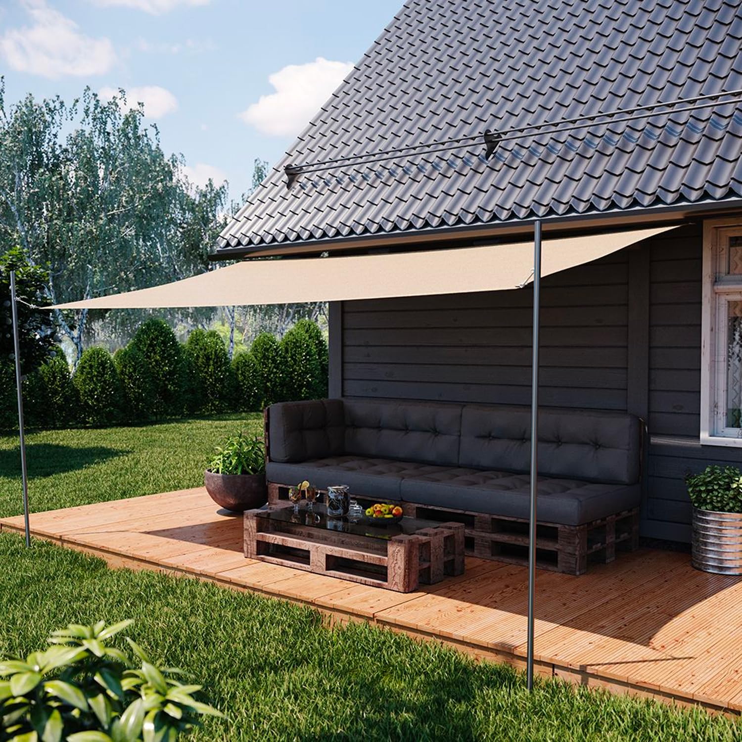 Avilia Tenda da Sole Ombreggiante Quadrata 6x6m - Protezione UV e Impermeabile, Resistente al Sole e alla Pioggia, per Giardino, Patio e Terrazza, in Poliestere Traspirante