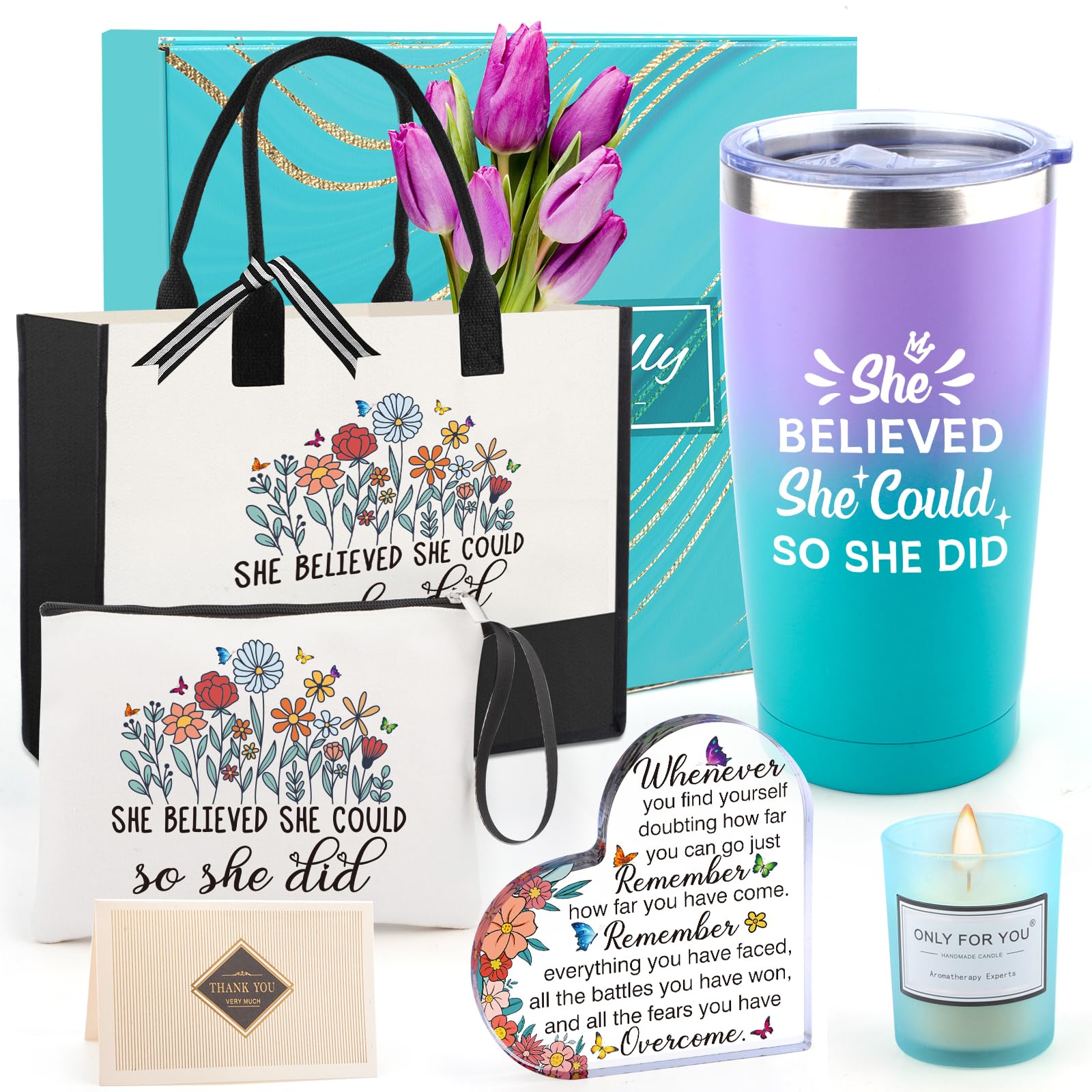 Graduation Gifts for Her, Congratulations Gifts for Women She Believed She Could So She Did Canvas Tote Bag Tumbler, Gift for Girl College Master High