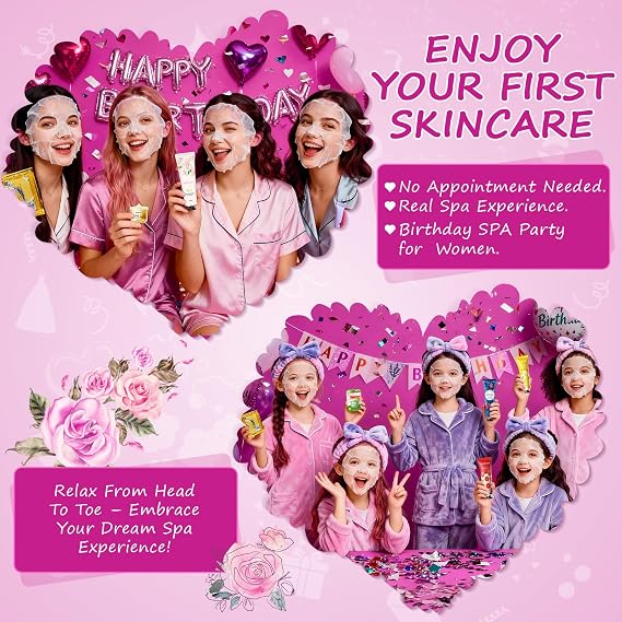 56Pcs sleepover party supplies for girls,8 Set pamper party supplies with Facial Masks Eye Patches Hand Cream Lip Balm Foot Bath Bombs,Ideal Gift for Sleepovers & Birthdays,Safe for All Skin Types