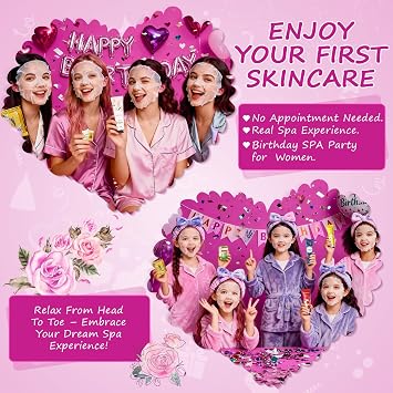 56Pcs sleepover party supplies for girls,8 Set pamper party supplies with Facial Masks Eye Patches Hand Cream Lip Balm Foot Bath Bombs,Ideal Gift for Sleepovers & Birthdays,Safe for All Skin Types