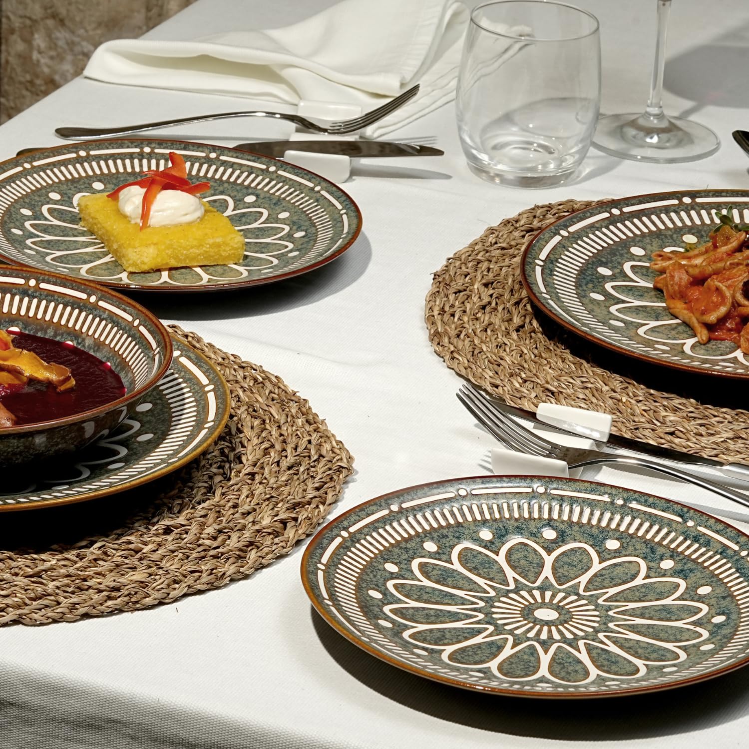 Piatti Porcellana Set 12 Pezzi per 4 Persone Rabat Plate Servizio Elegante Dettagli Raffinati Adatto a Lavastoviglie Forno e Microonde (12 Pezzi)