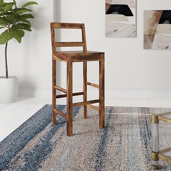 Amazon Brand Solimo Didapper Bar Chair (Sheesham Wood, Natural Finish