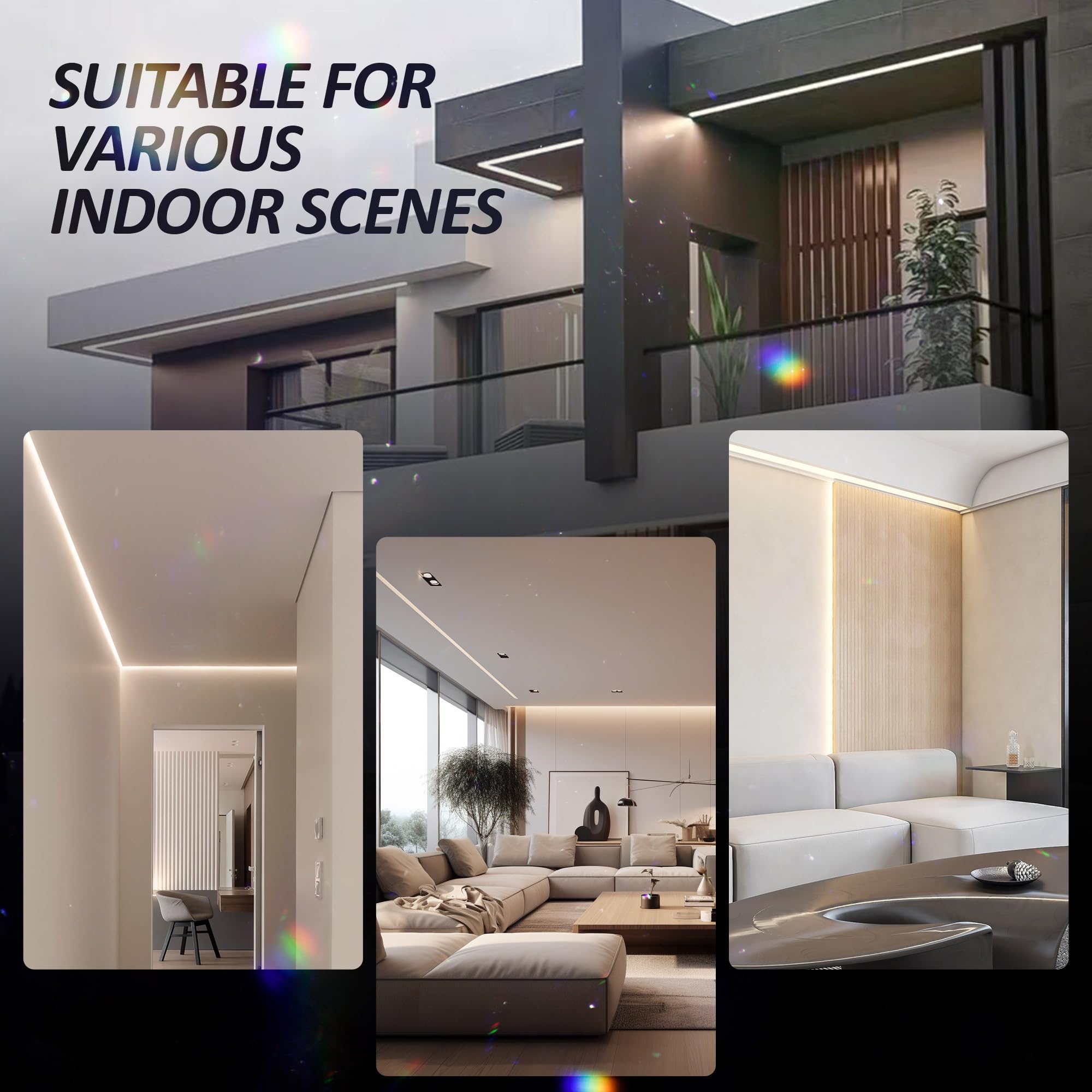 LED Profil Set mit 6 LED Diffusor-Abdeckungen und 6x2m LEDSchiene, 15mm Aluminium Profil für Wand- & Deckenmontage von Leisten