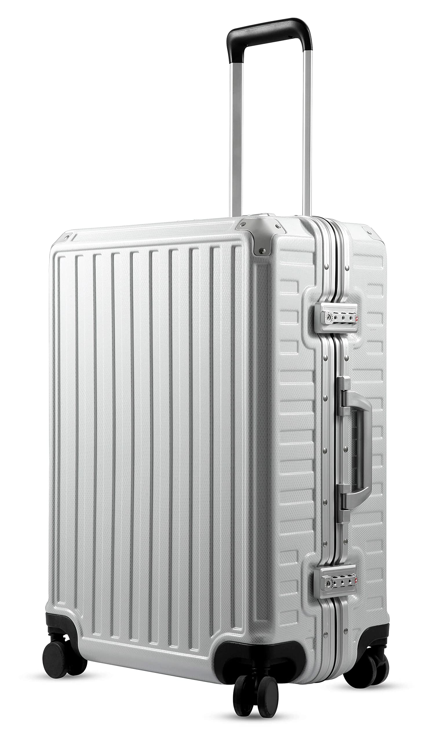 Photo 1 of LUGGEX 24 Inch Luggage with Aluminum Frame, Polycarbonate Zipperless Checked Medium Luggage, White Hard Shell Suitcase 4 Metal Corner White 24
