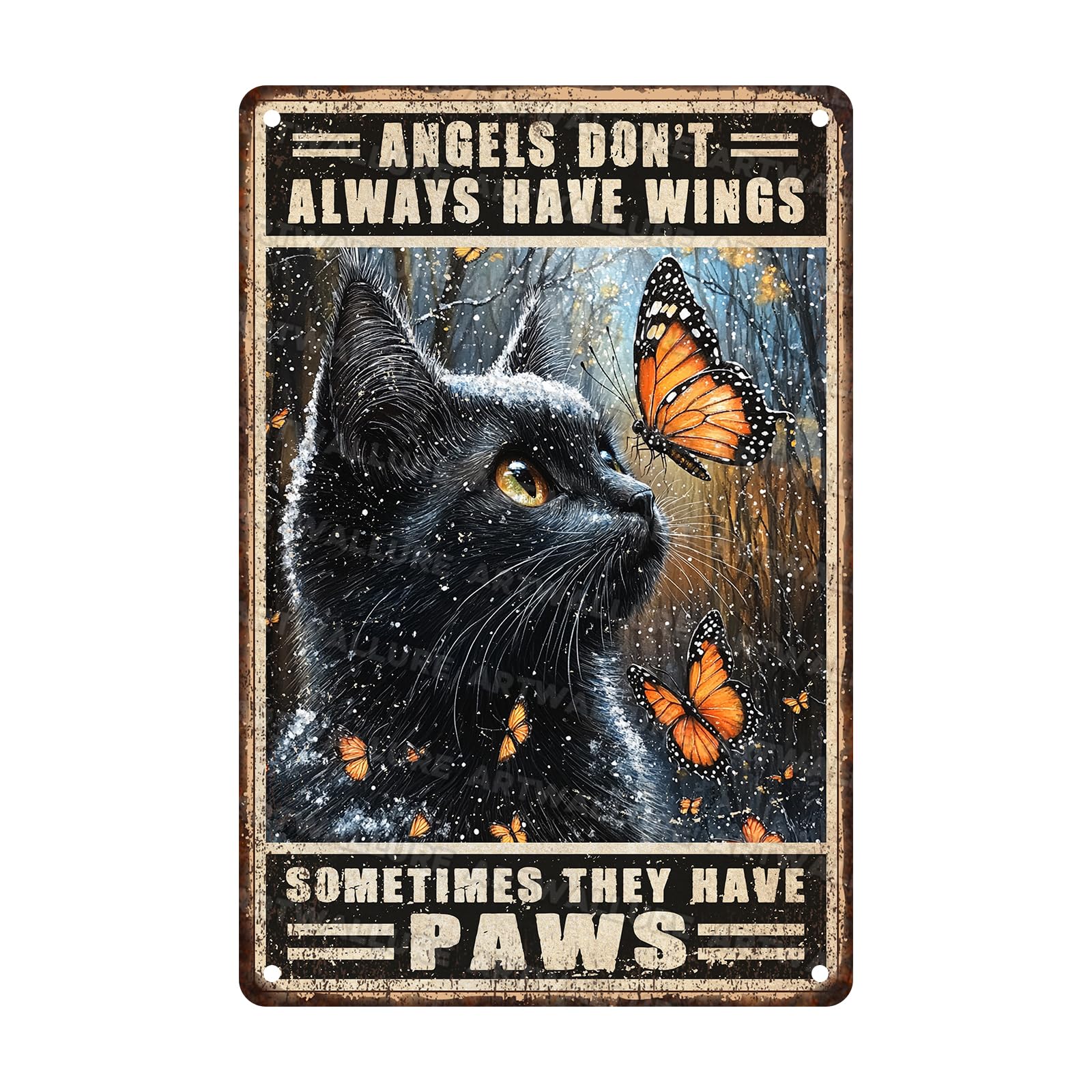 Vintage Cat Lover Metal Sign Angels Don't Always Have Wings Rustic Wall Art Plaque For Classroom Library Decor 8x12inch